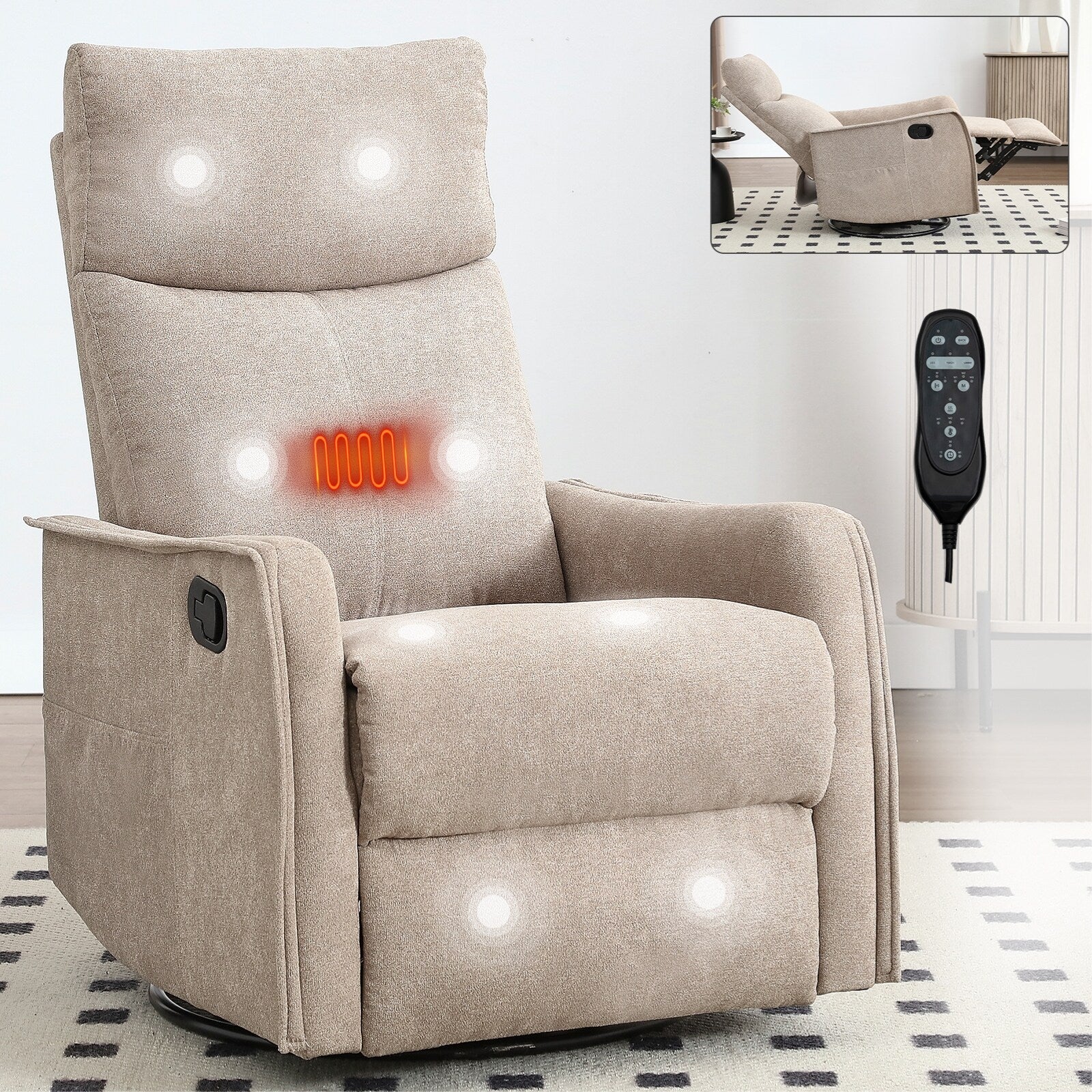 Heat Massage Manual Recliner Chair with Rocker and Swivel