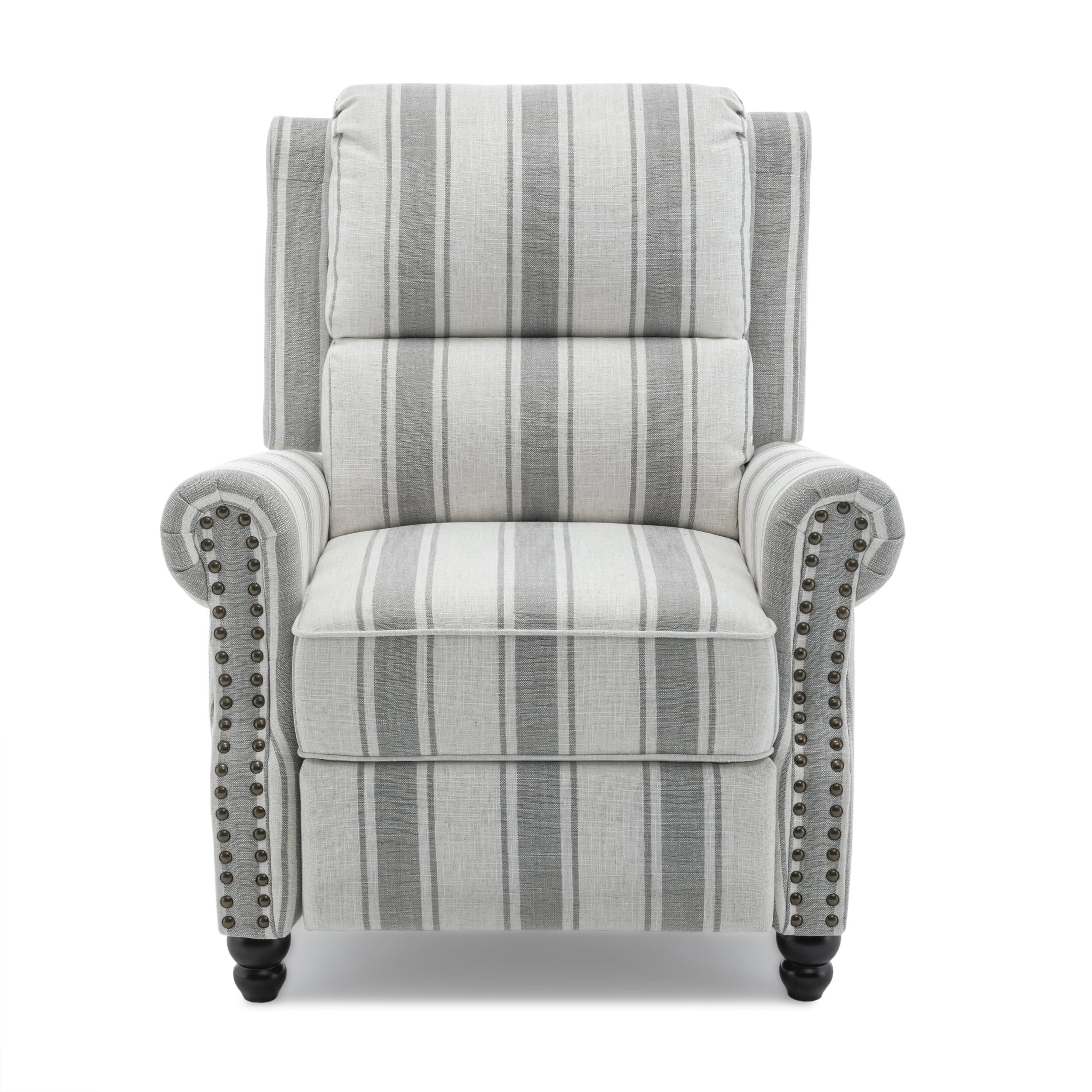 Mid-Century Nailhead Pu Leather Linen Recliner