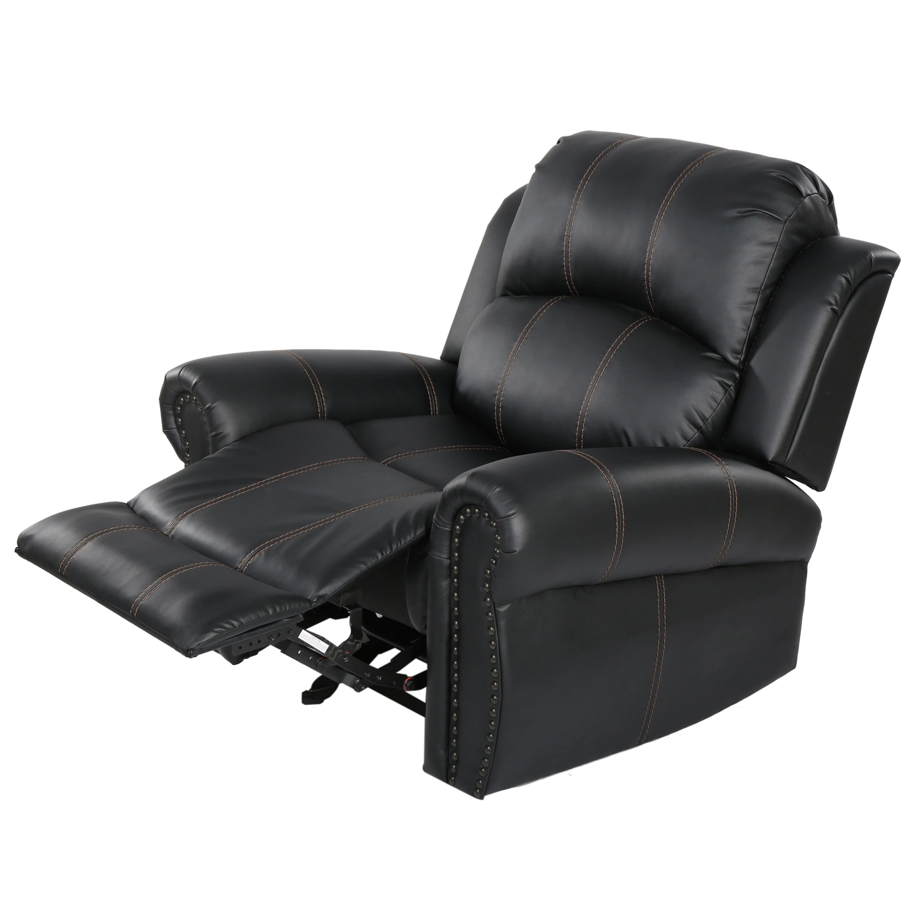 Manual Glider Recliner Chair with Faux Leather Upholstery - Rolled Arms, Nailhead Trim, Pushback Recline