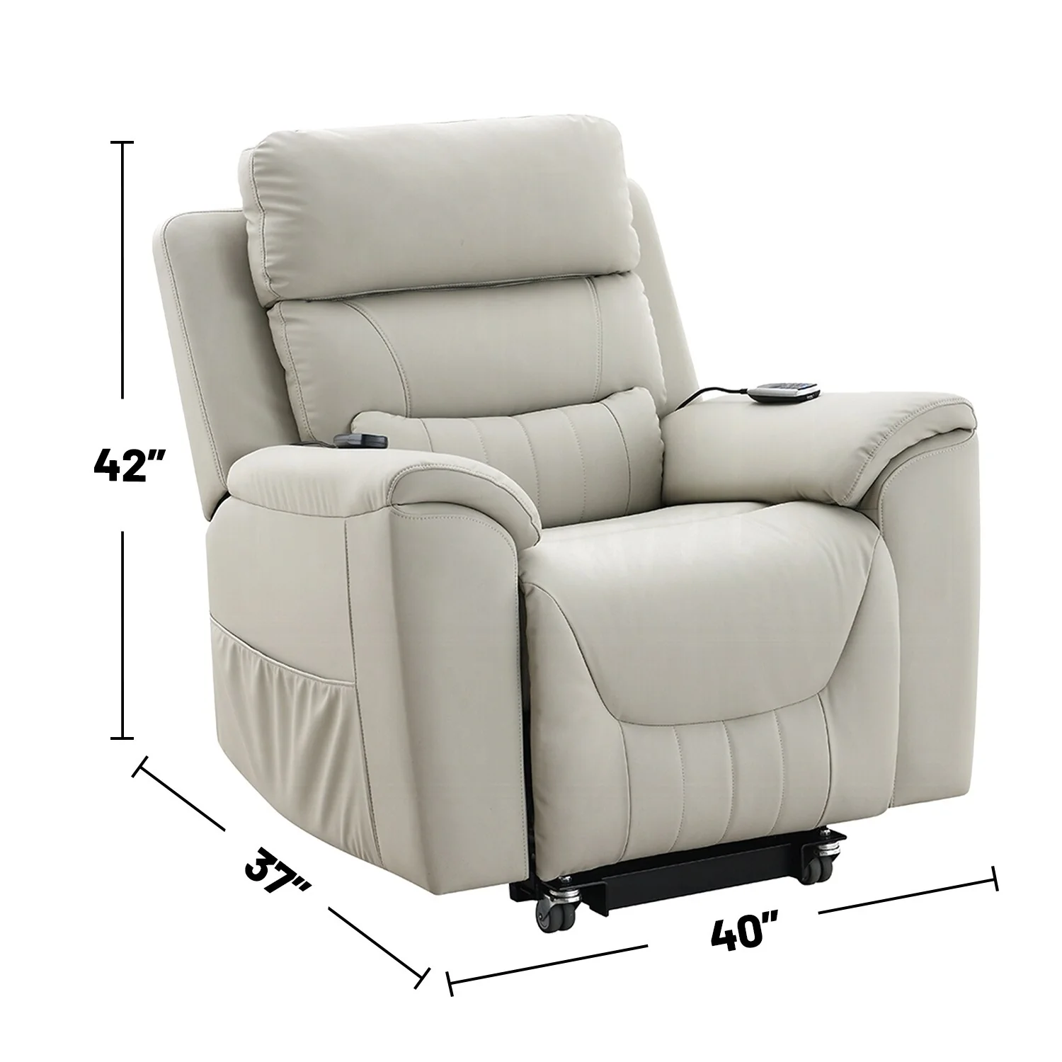 Synthetic Leather Upholstered Power Recliner with Heating and Massage in Light Gray