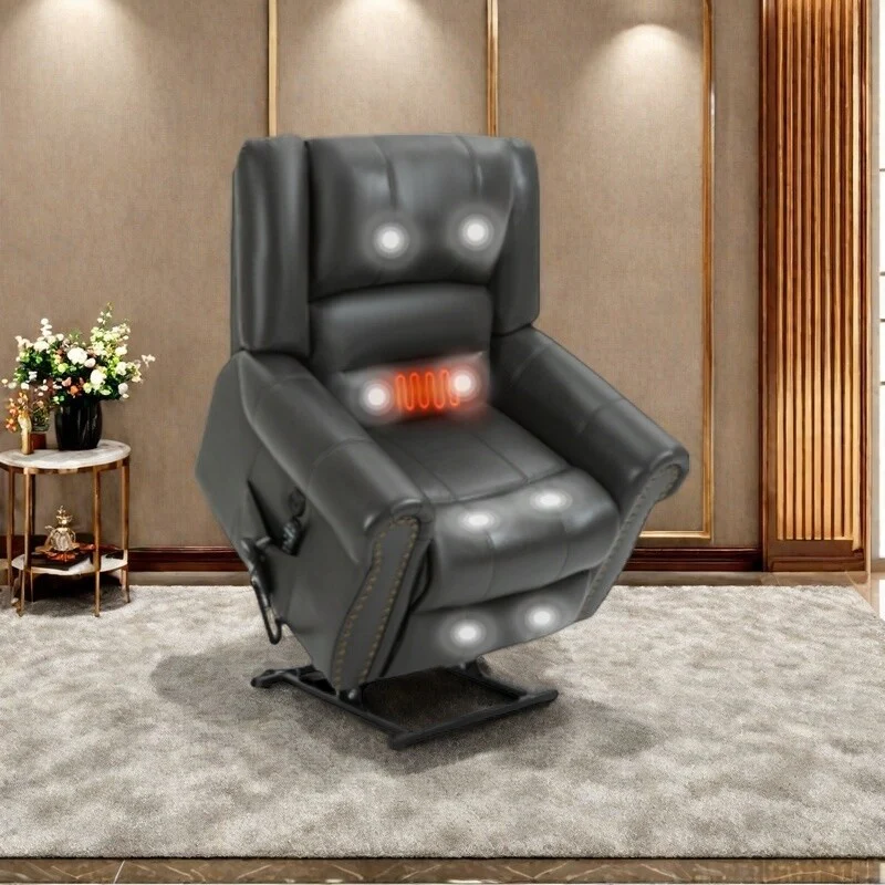 Electric Power Lift Recliner with Dual Motors, Heated Massage, USB Charging Ports, and Infinite Recline for Seniors