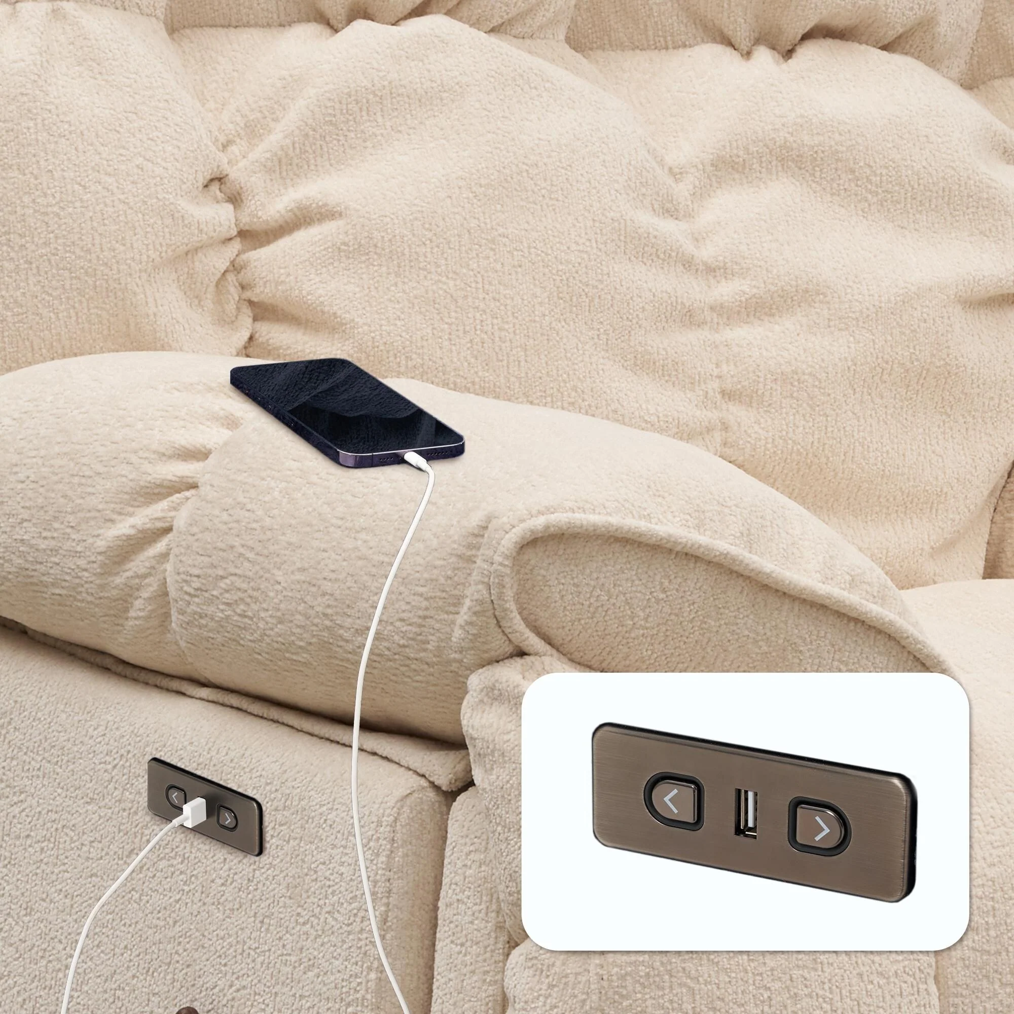 Fabric 360�� Swivel Electric Recliner Chair with Glide Motion, High Backrest, and Multiple Recline Positions