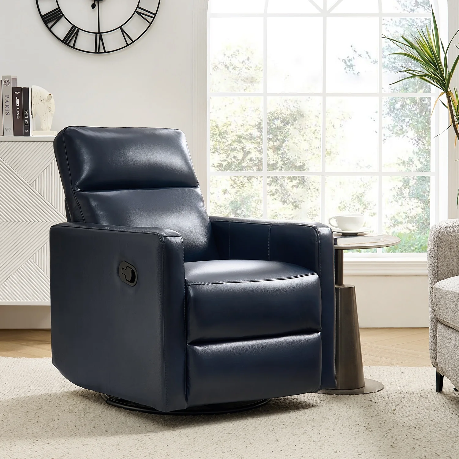 Josefa Modern Genuine Leather Swivel Rocker Recliner by Hulala Home
