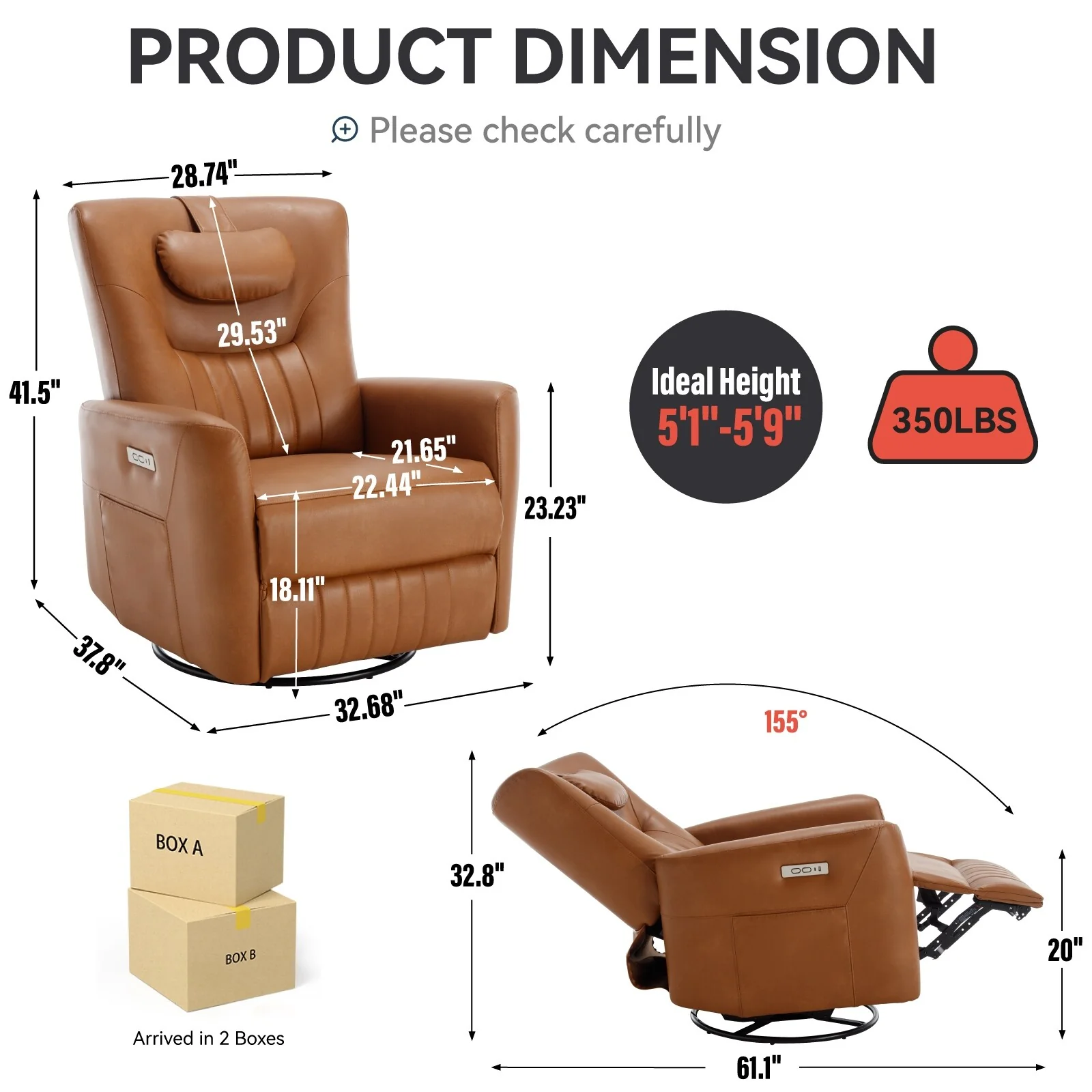 Swivel and Rocker Power Recliner Chair with Lumbar