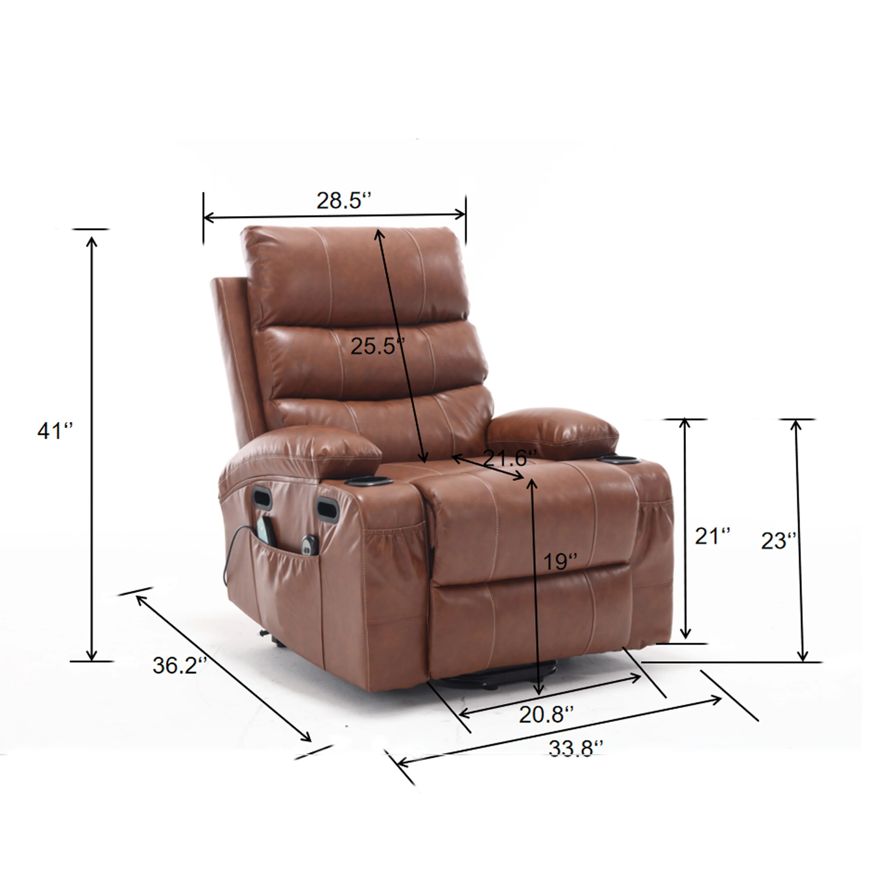 PU Leather Power Lift Recliner with Massage, Heating & Cup Holders