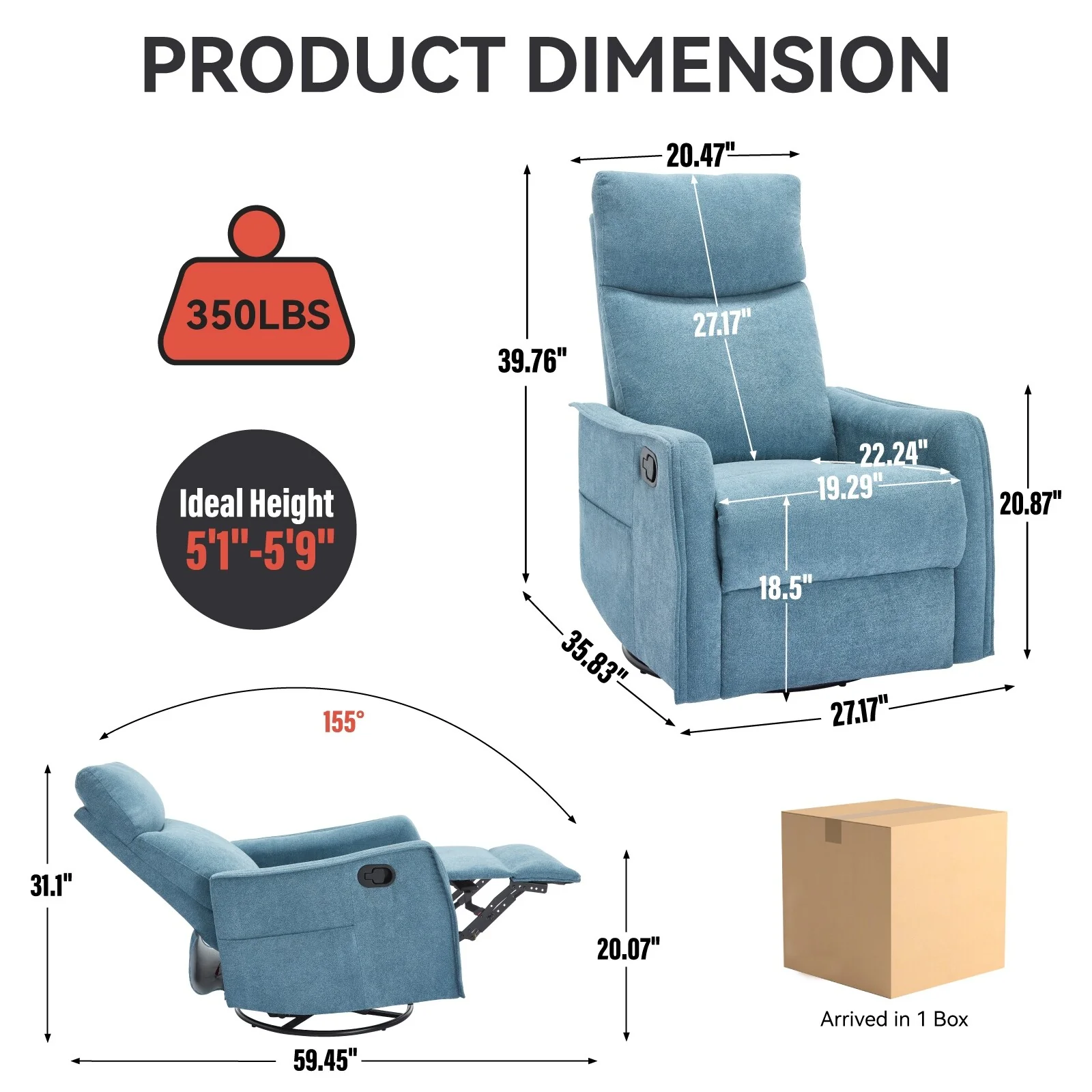 Heat Massage Manual Recliner Chair with Rocker and Swivel