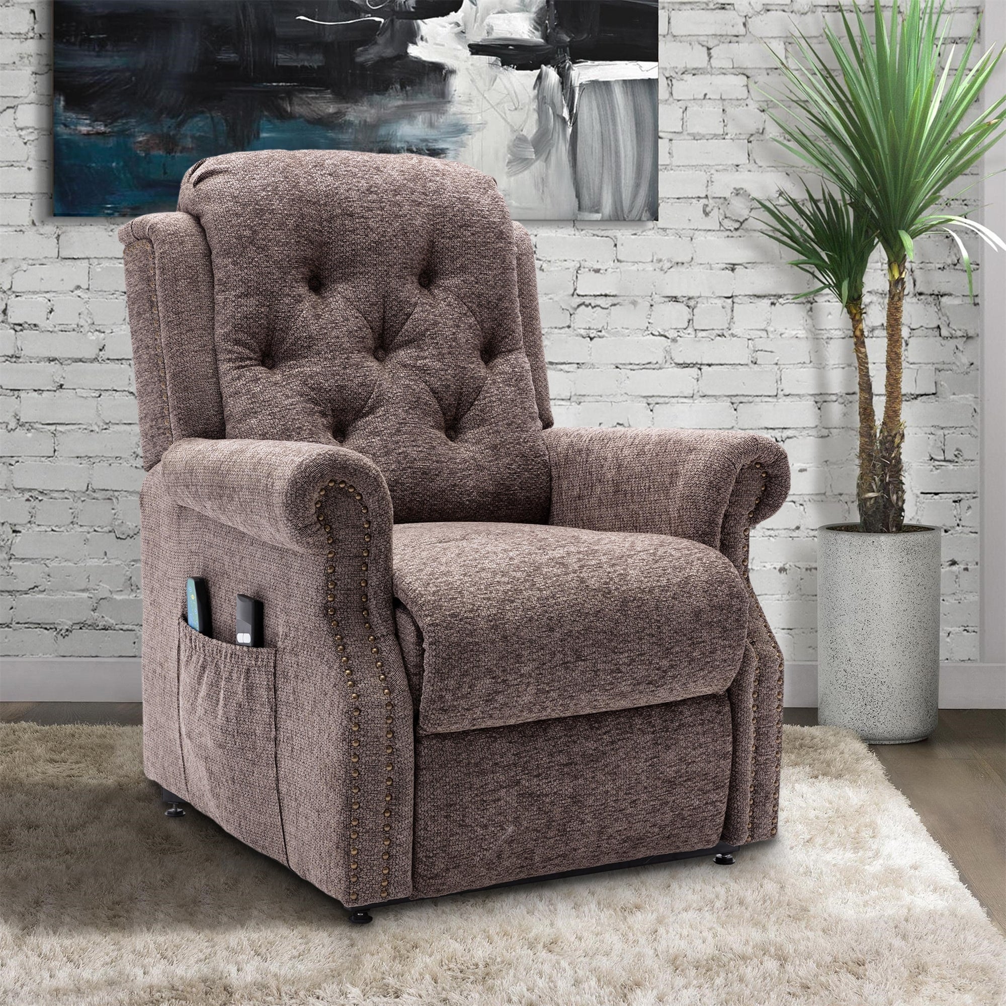Clihome Chenille Knit Fabric Power-lift Recliner Chair with Massage