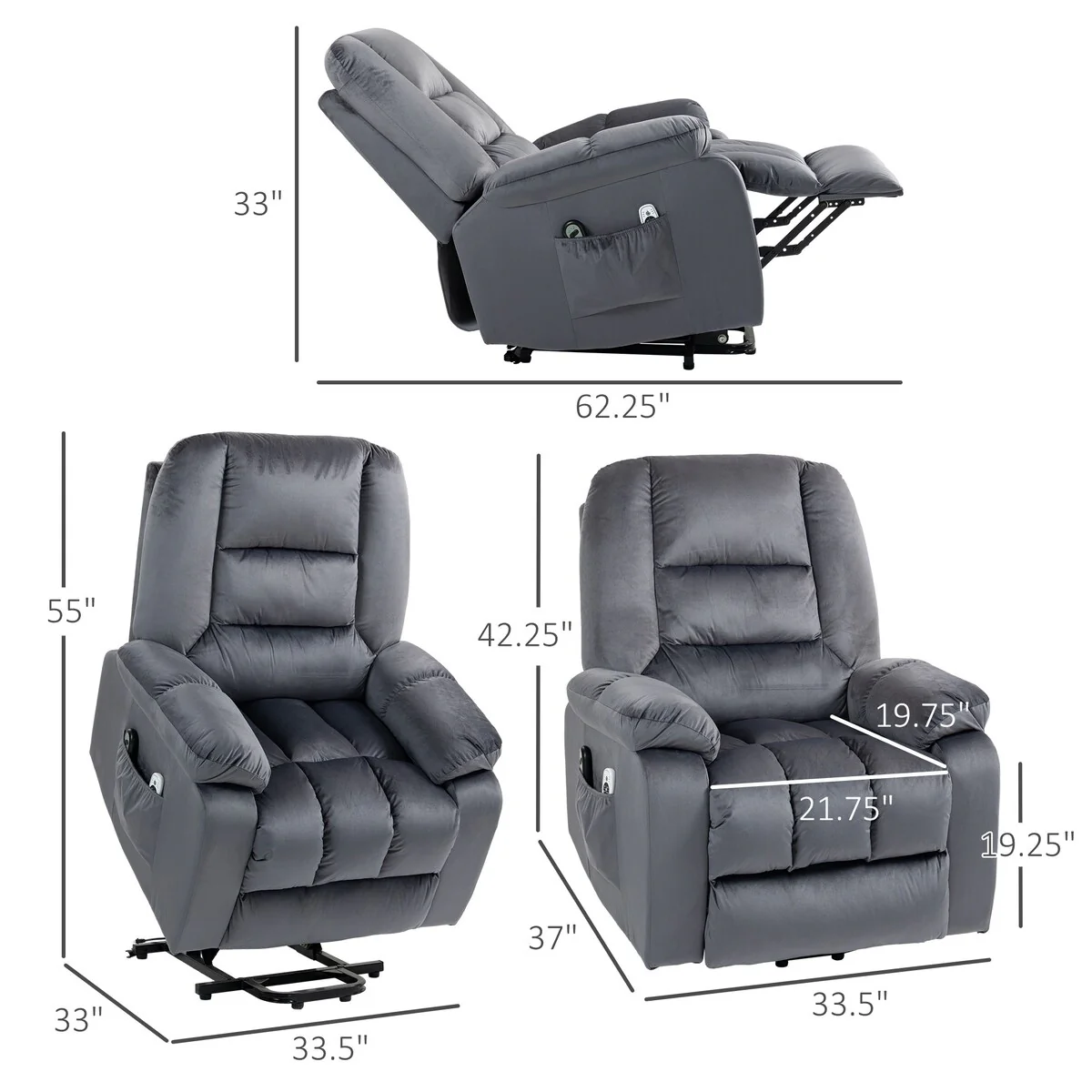 HOMCOM Power Lift Recliner Chair, Ergonomic Massage Chair with 4 Positions and Heating