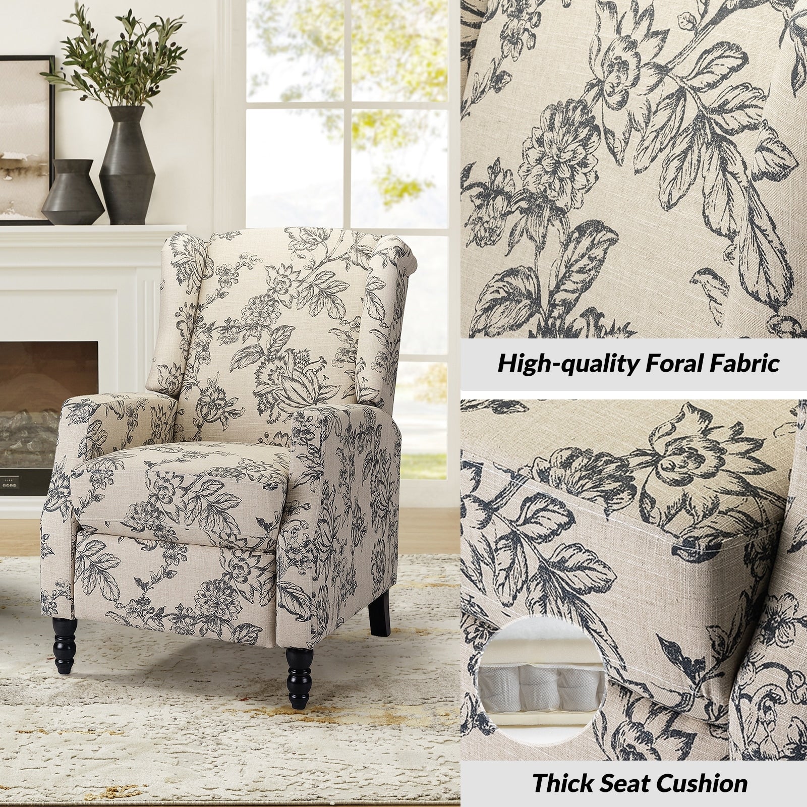 Damaris Mid-Century Modern Manual Pushback Recliner with Wingback Design Set of 2 by HULALA HOME