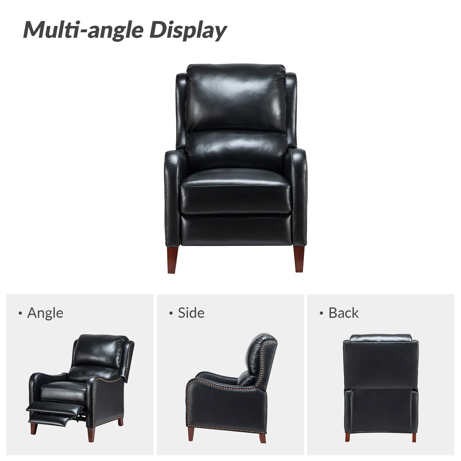 Brigida Modern Genuine Leather Nailhead Trim Recliner with Adjustable Footrest Set of 2 by HULALA HOME