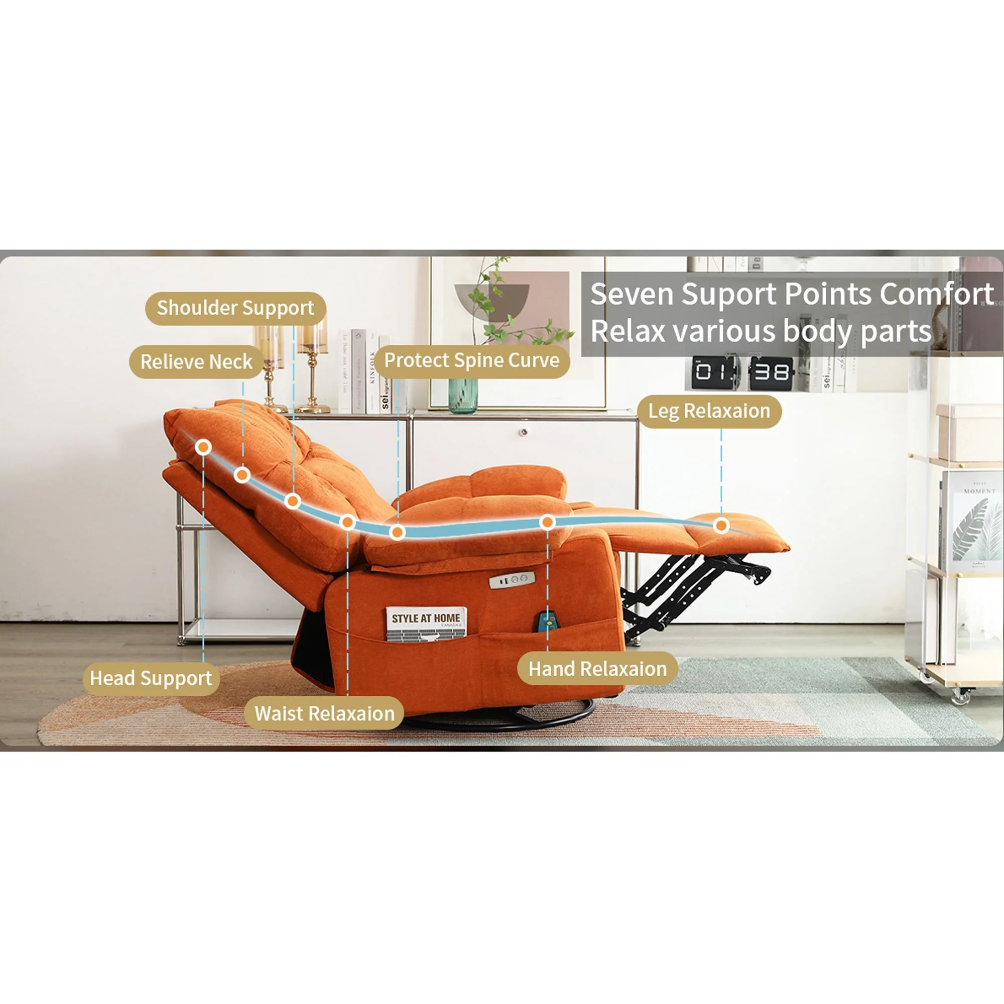 XINMICS Swivel Recliner Chair, Glider Rocking Power Recliner with Massage and Heated