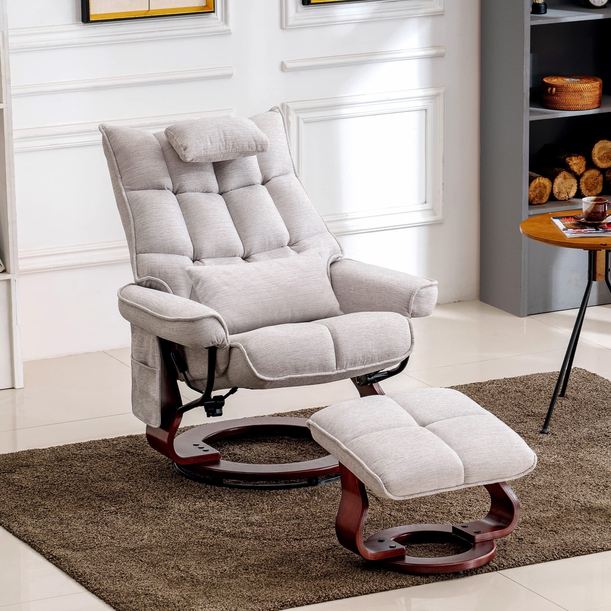 MCombo Swivel Recliner with Ottoman and Neck Pillow, Chenille Fabric