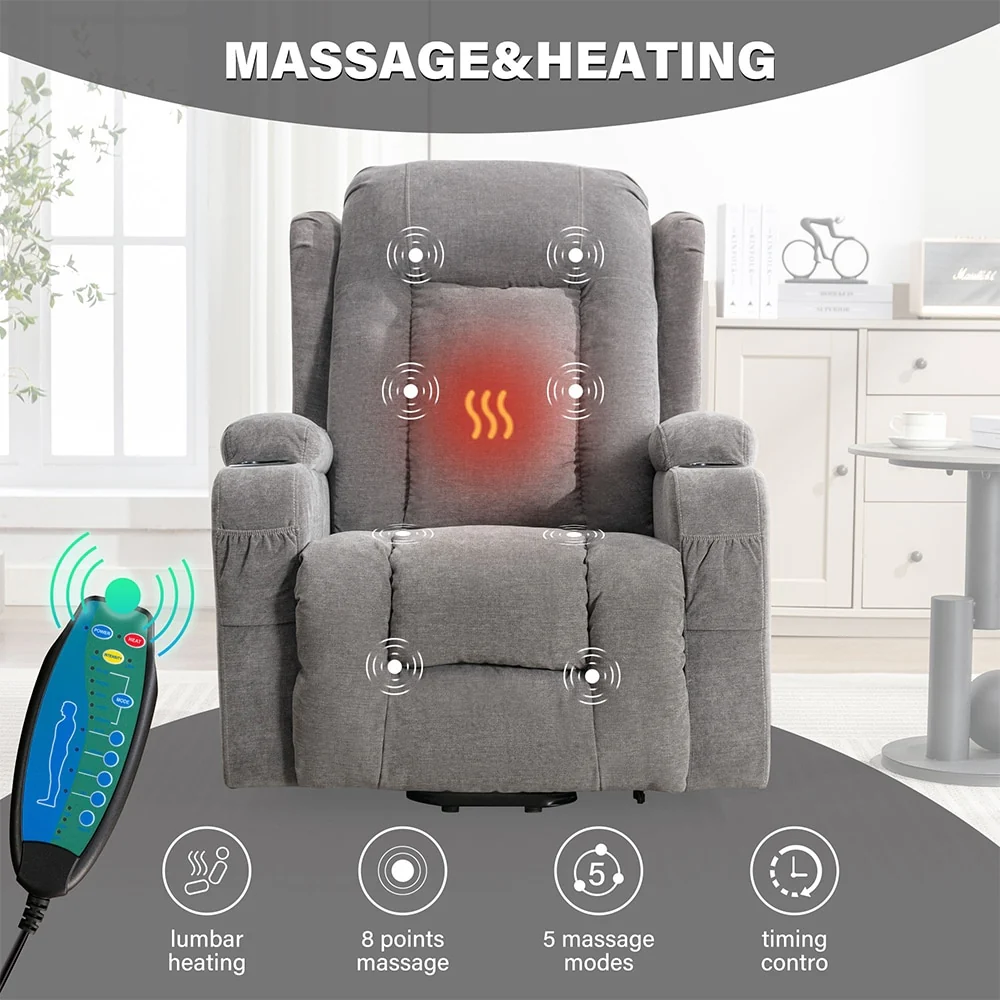 Modern Power Lift Recliner Chair w/Massage  Heat, Infinite Position
