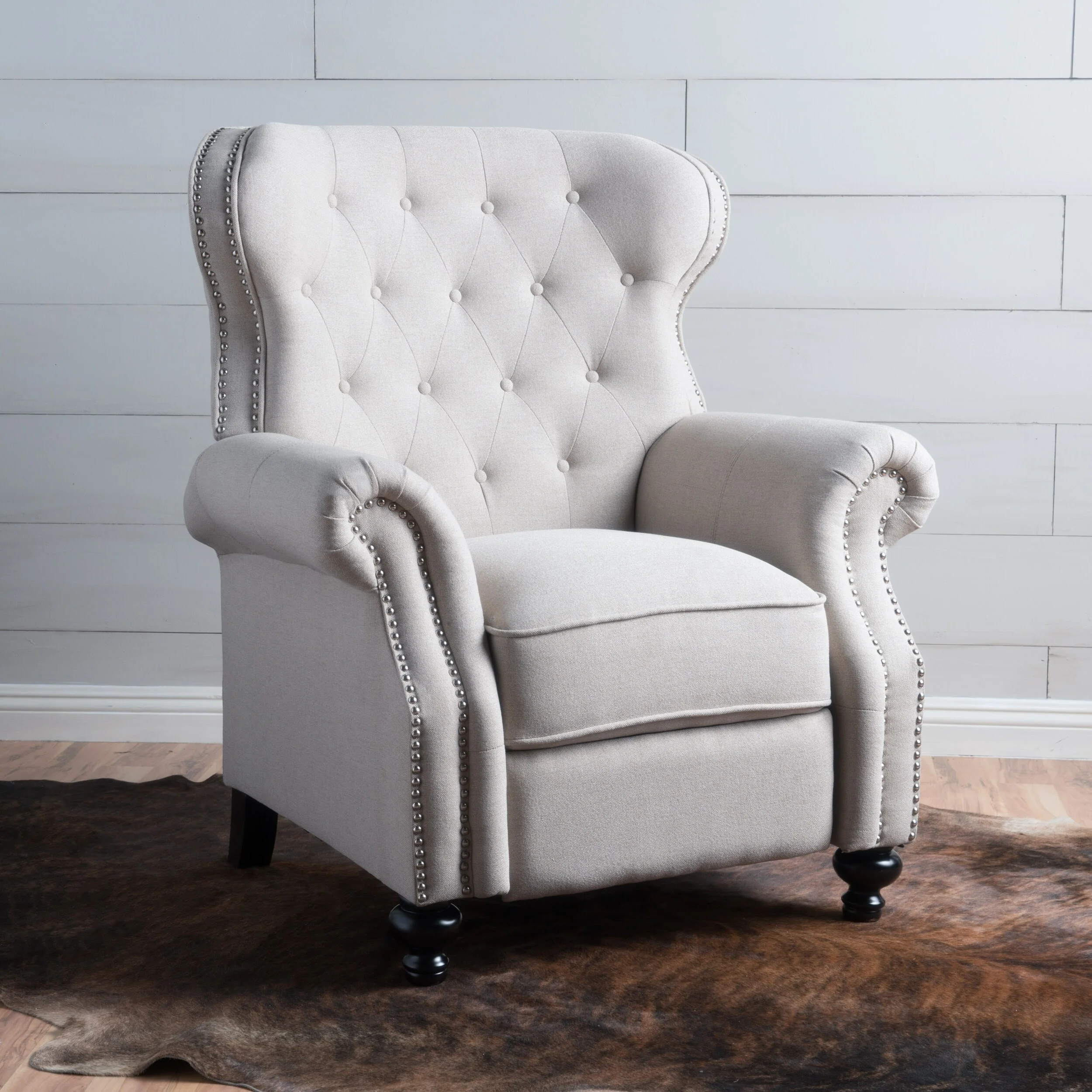 Diamond?Stitch Tufted Recliner Chair with Nailhead Trim