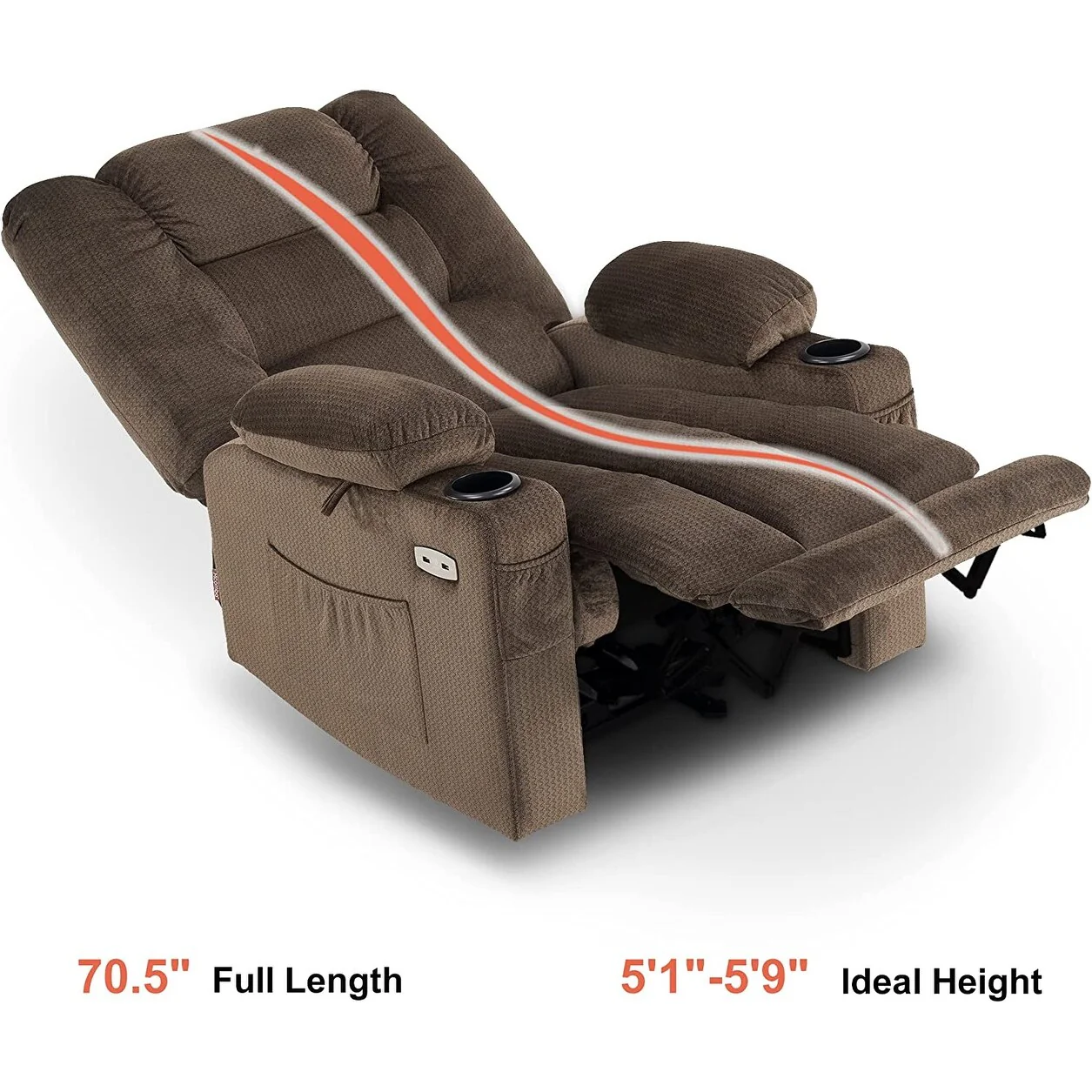 MCombo Electric Power Recliner Chair with Heat and Massage, Fabric 6079/PR670