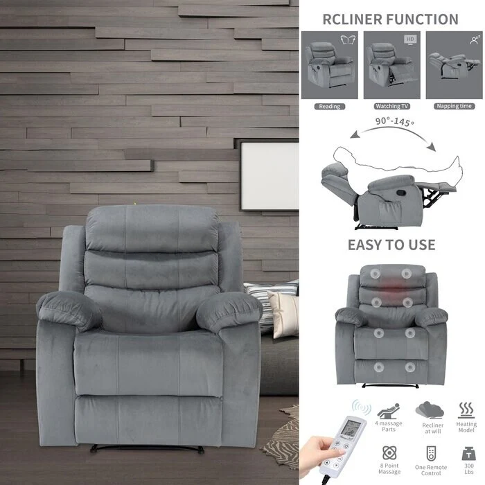 Soft Recliner Chair with Massage and Heat Function