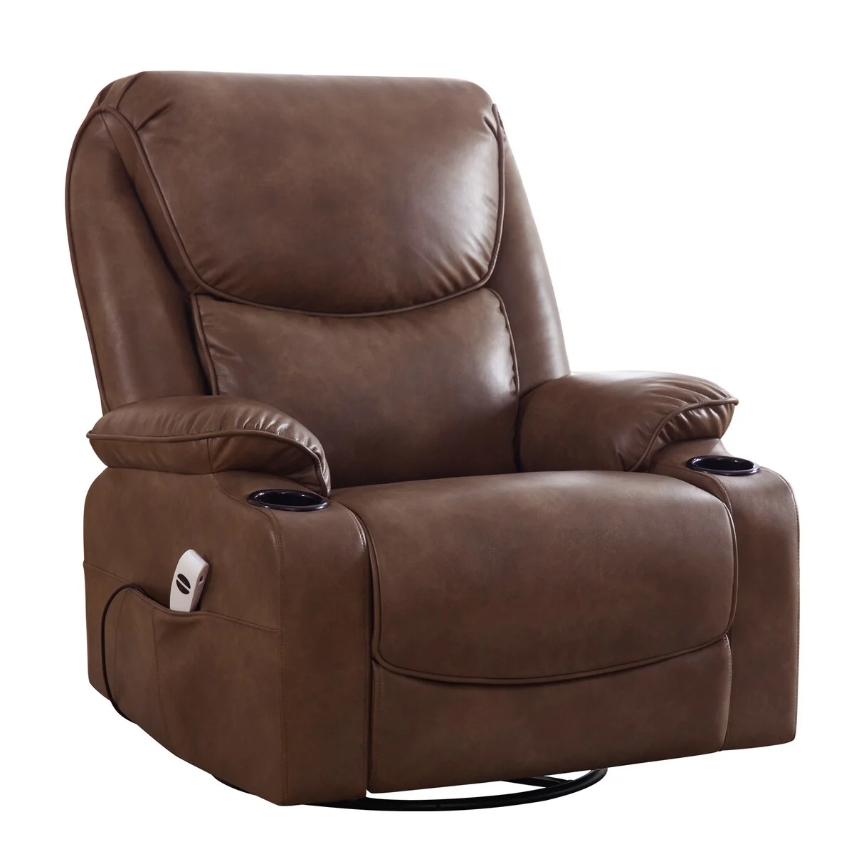 HOMYKA 34.2'' Wide Faux Leather Swivel Rocking Power Recliner Chair With USB Port
