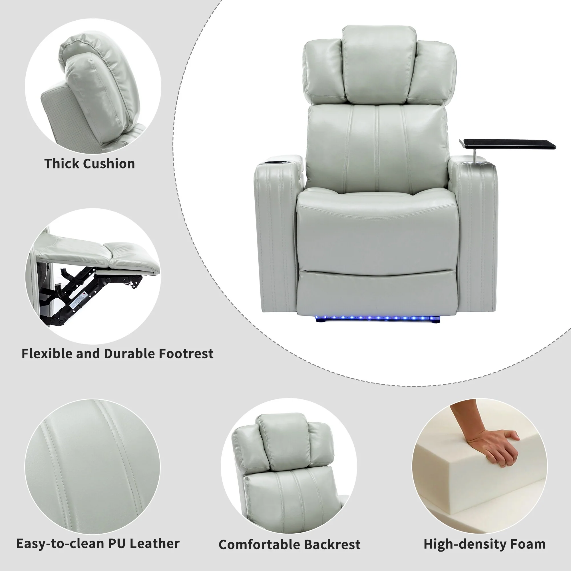 Power Recliner Chair with Cooling Cup Holder, Bluetooth & Tray Table