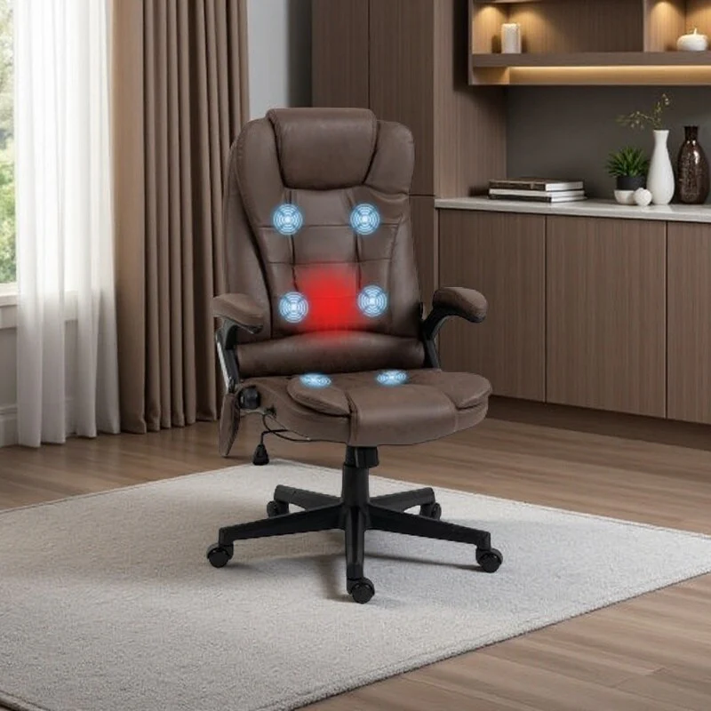 Heated Microfiber Executive Office Chair with 6-Point Massage, Reclining Backrest, Adjustable Height & Remote Control