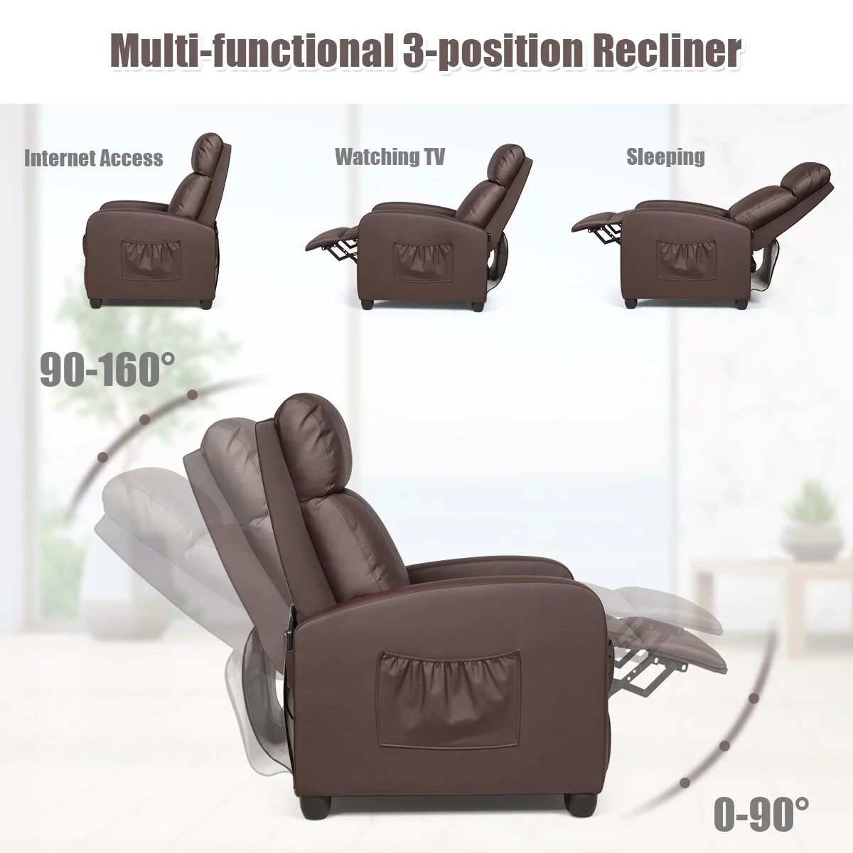 Recliner Massage Chair, Ergonomic Adjustable Single Sofa with Padded