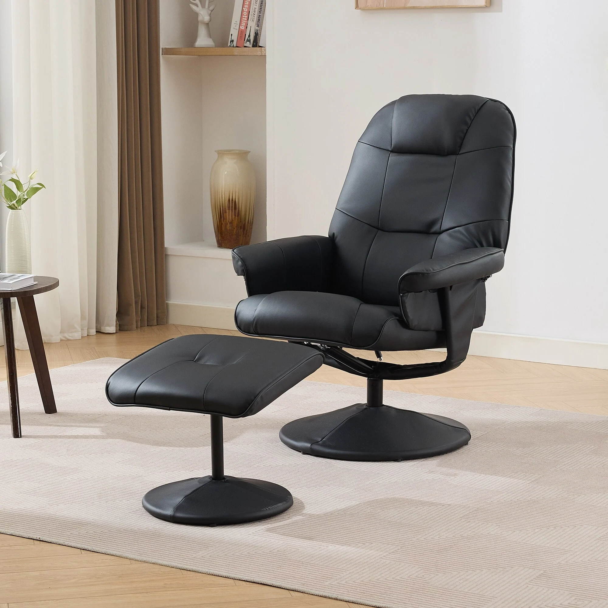 Massage Recliner Chair with Ottoman, 360�� Swivel Reclining Chair with Wrapped Base, Seat Heating and Adjustable Backrest