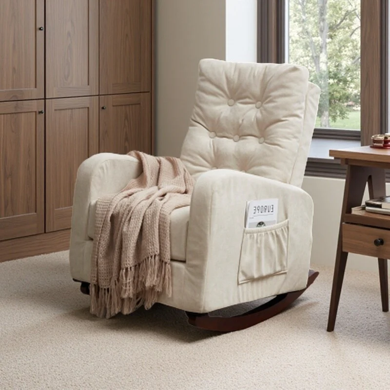 High-Back Adjustable Reclining Sofa Chair with Solid Wood Legs, Side Storage Pockets, and Enhanced Comfort for Balcony