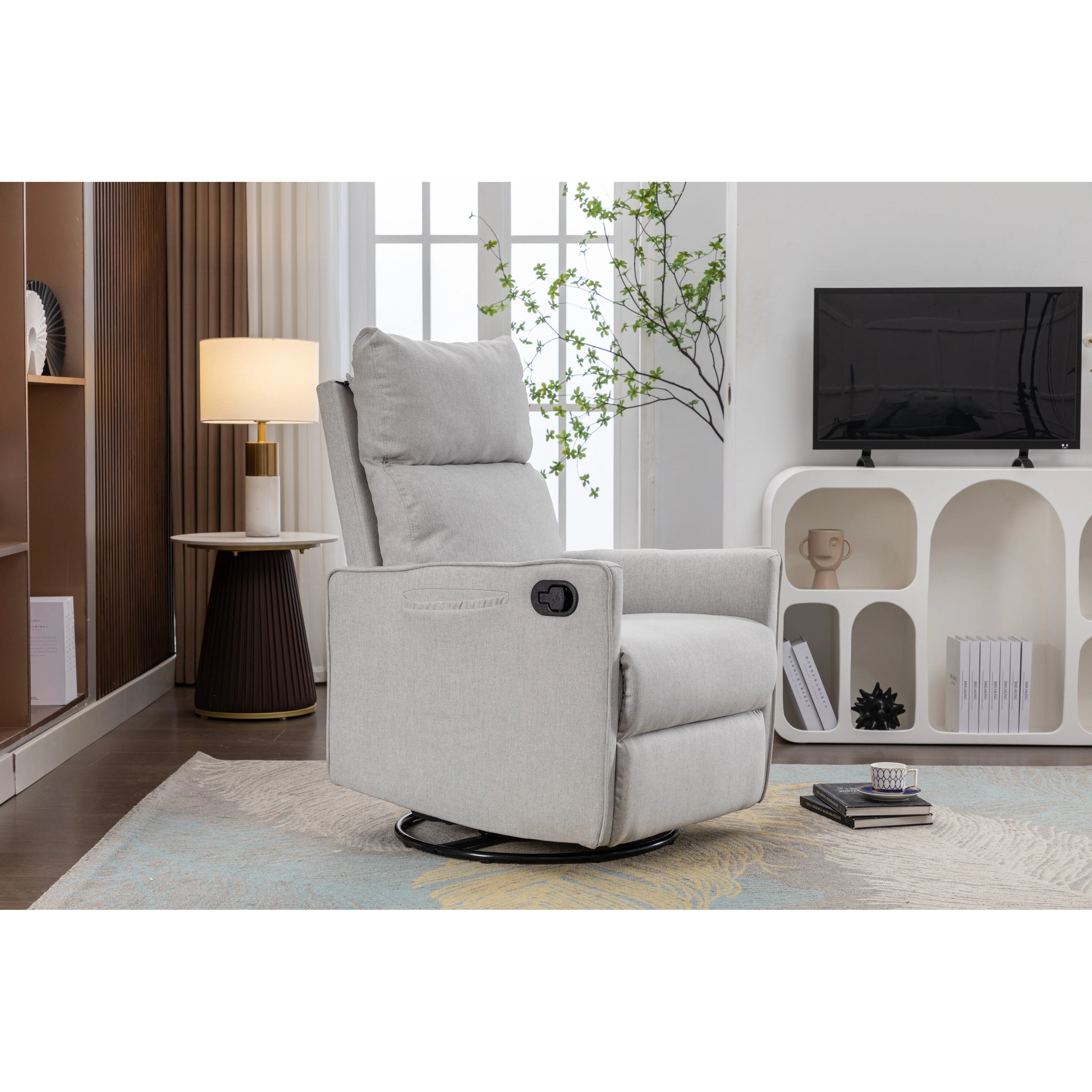Manual Swivel Rocker Recliner Chair with Adjustable Back & Footrest