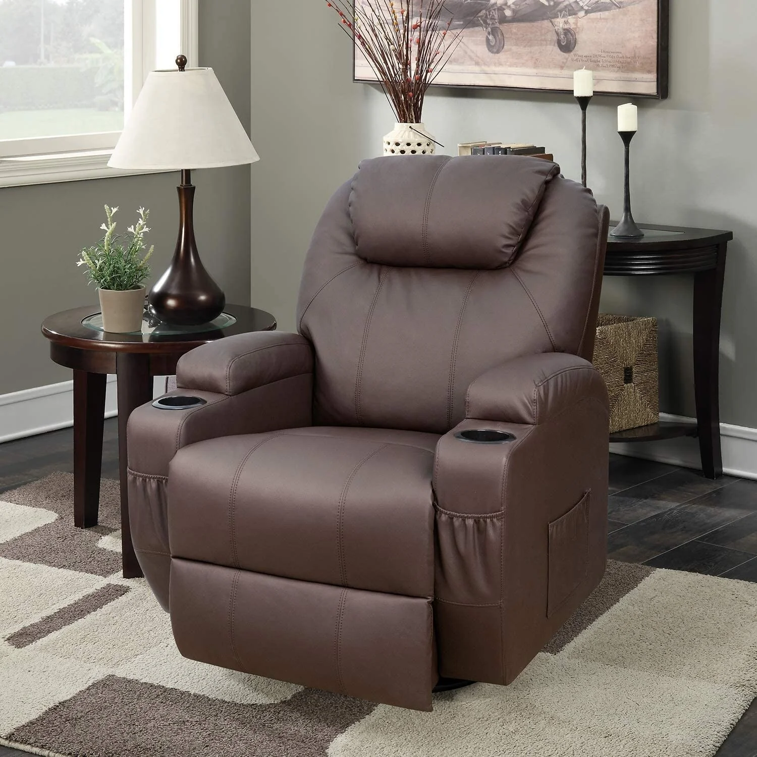 Furniwell Rotary Massage Heated Function Recliner PU Leather Whirl