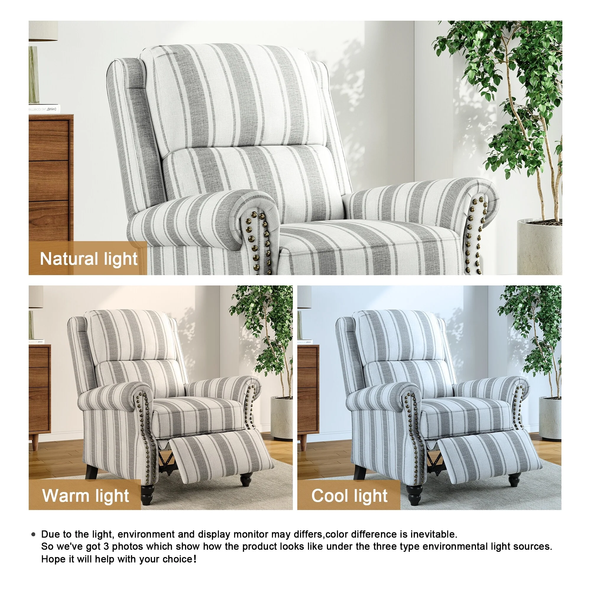 Alisa 35'' W Vegan Leather/ Linen Glider Push Back Recliner Chair