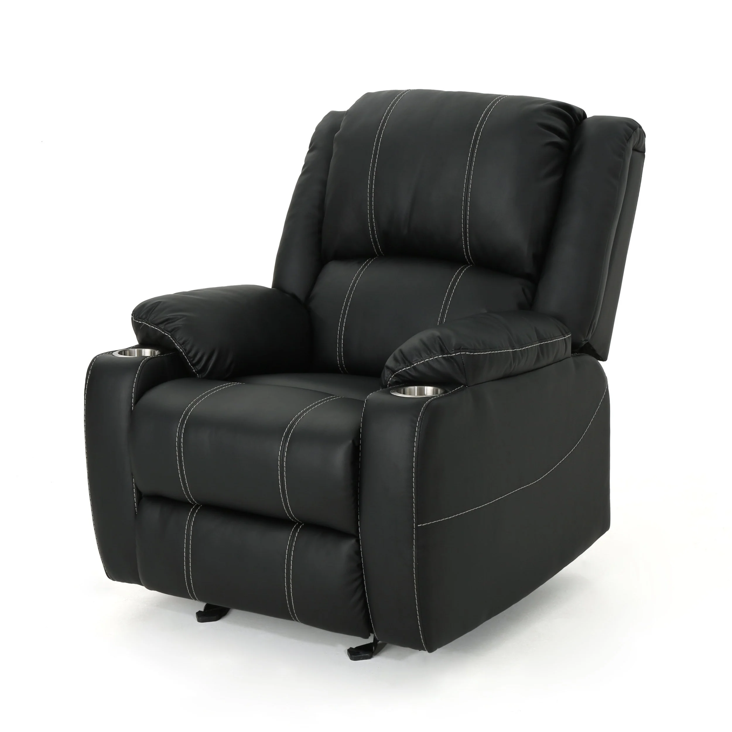 Modern Manual Recliner Chair with Plush PU Leather, Built-in Steel Cup Holders, and Adjustable Reclining