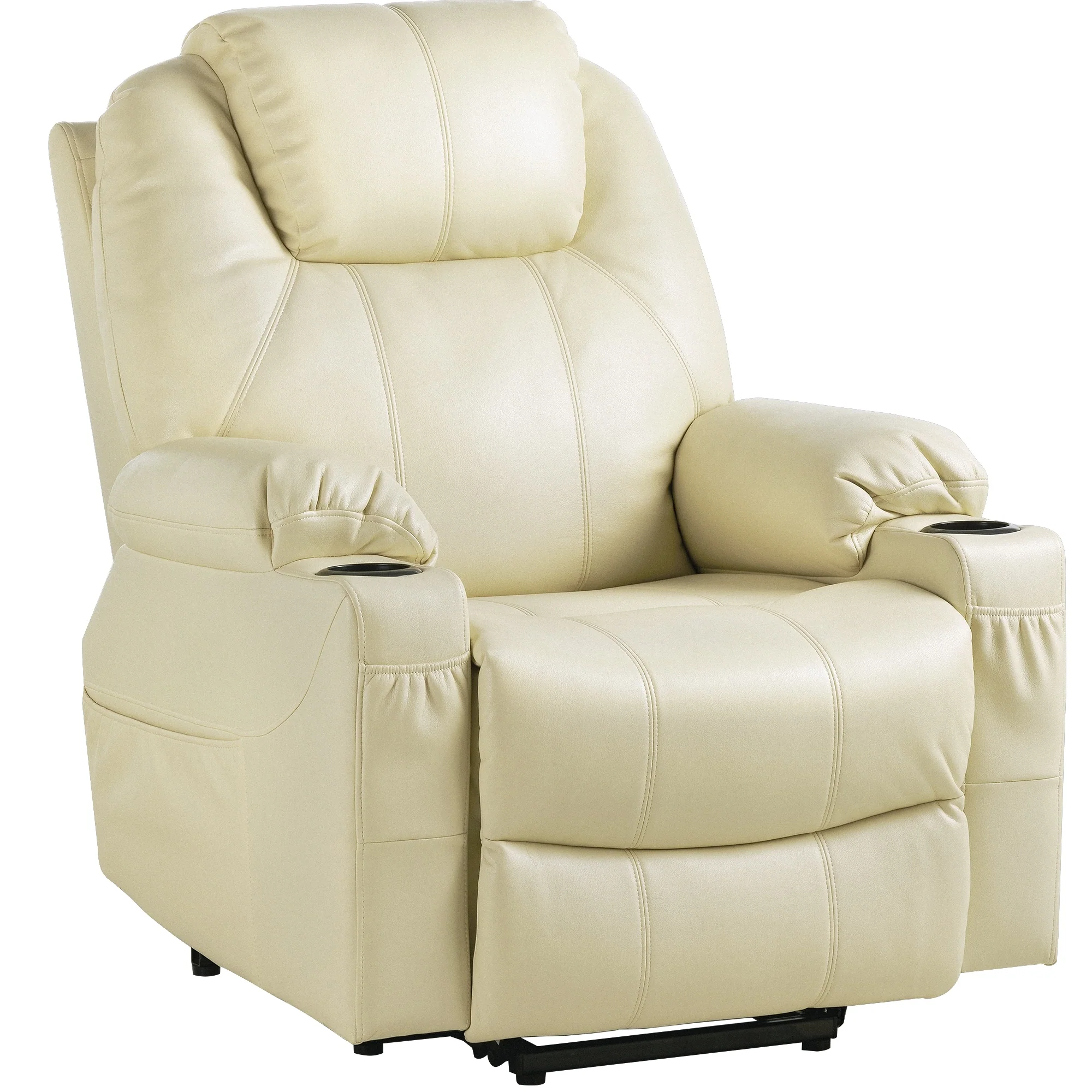 Modern Off White Reclining Chair Faux Leather/Fabric Massage