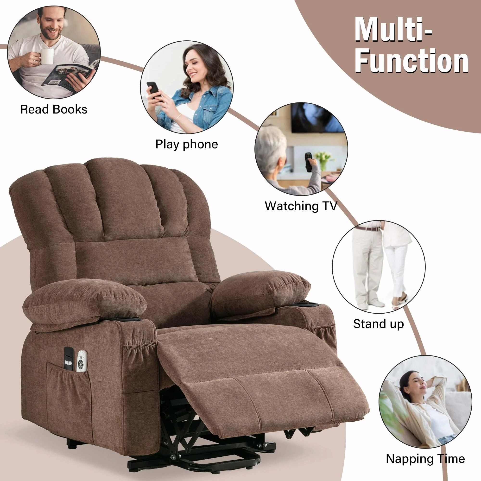 Power Electric Massage Lift Lounge Chair with Heating, Vibration Functions and USB