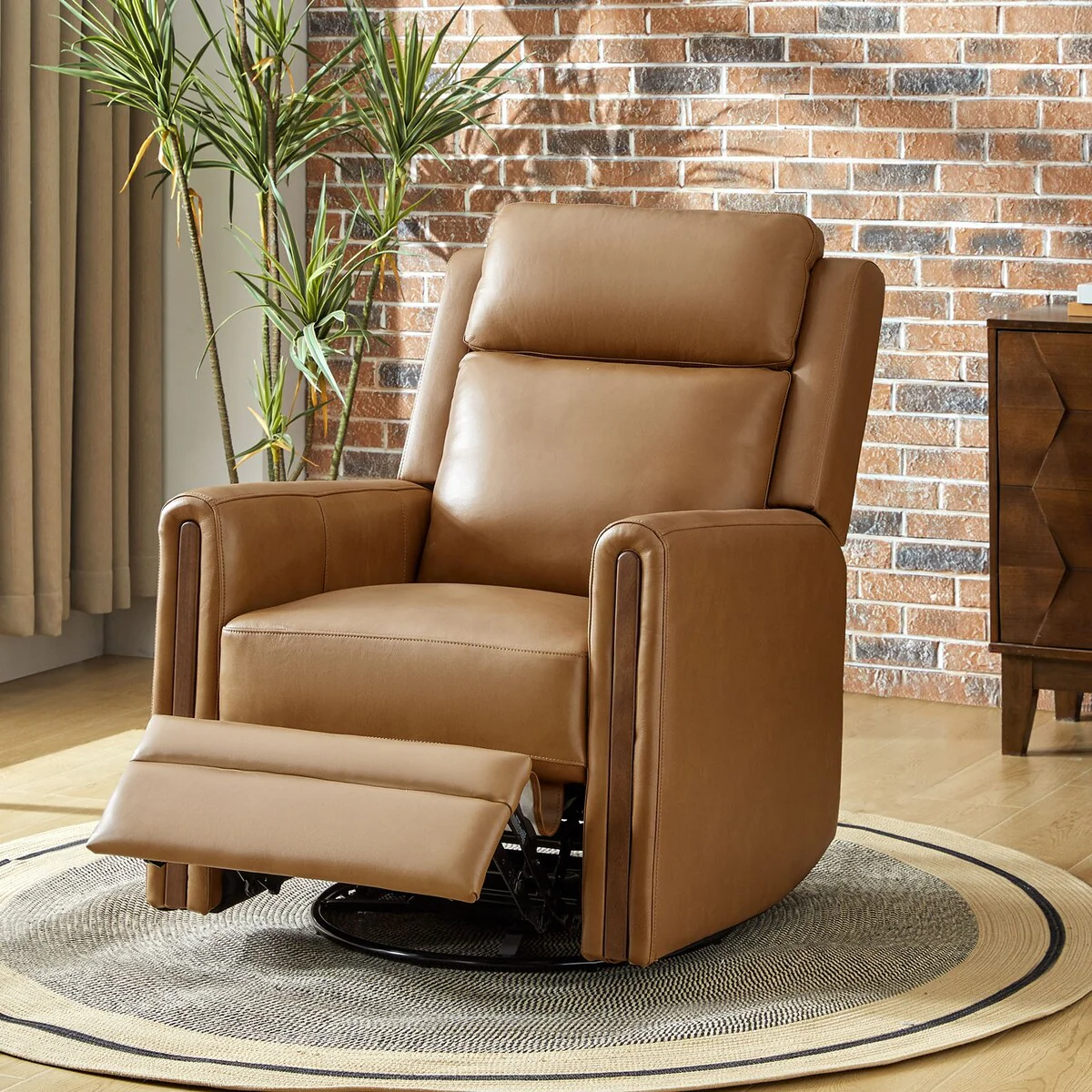 Jaime Modern Genuine Leather Rocking Swivel Power Recliner with Adjustable Headrest and Footrest by HULALA HOME