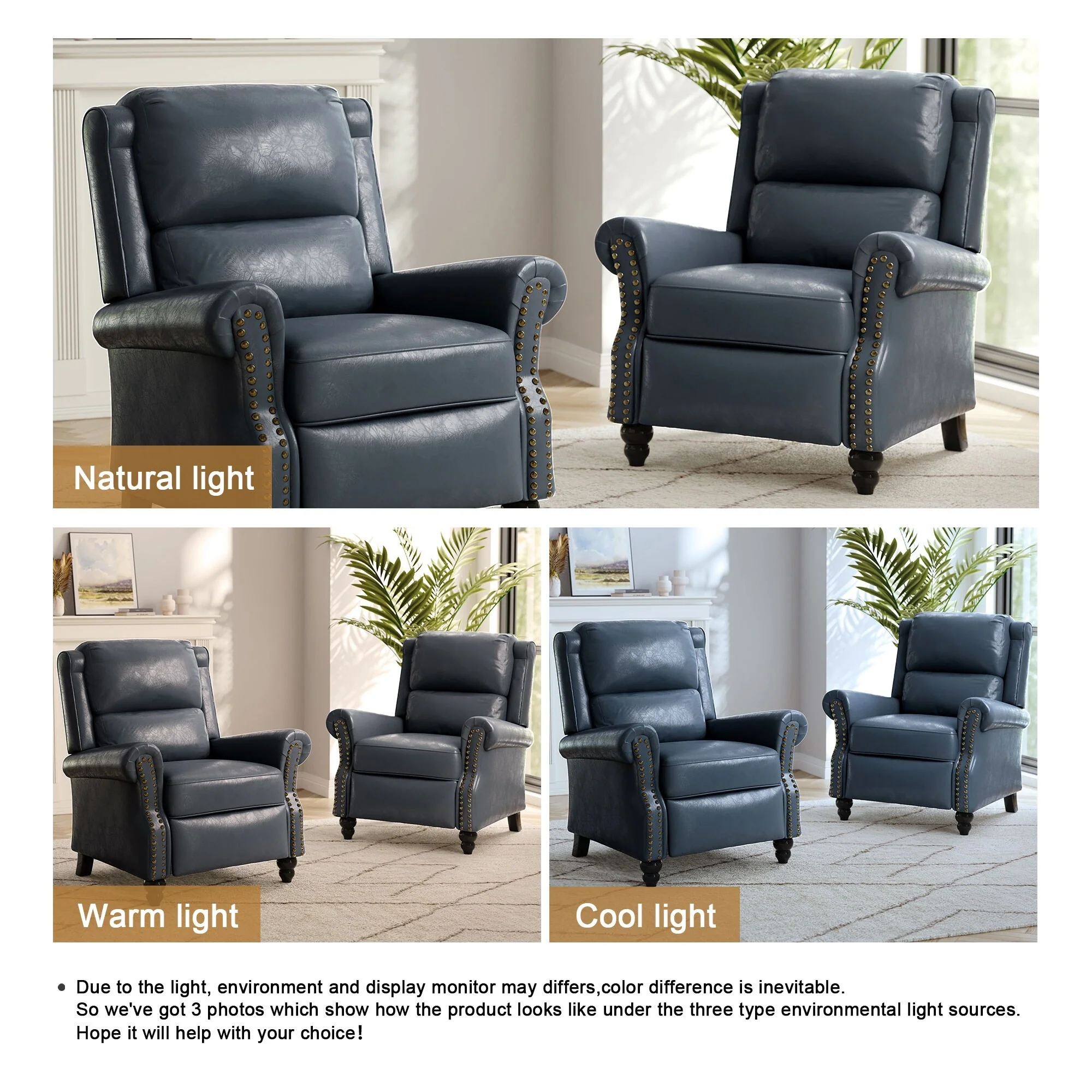 2 Set Nail-head Padded Seat Pushback Recliner Chair