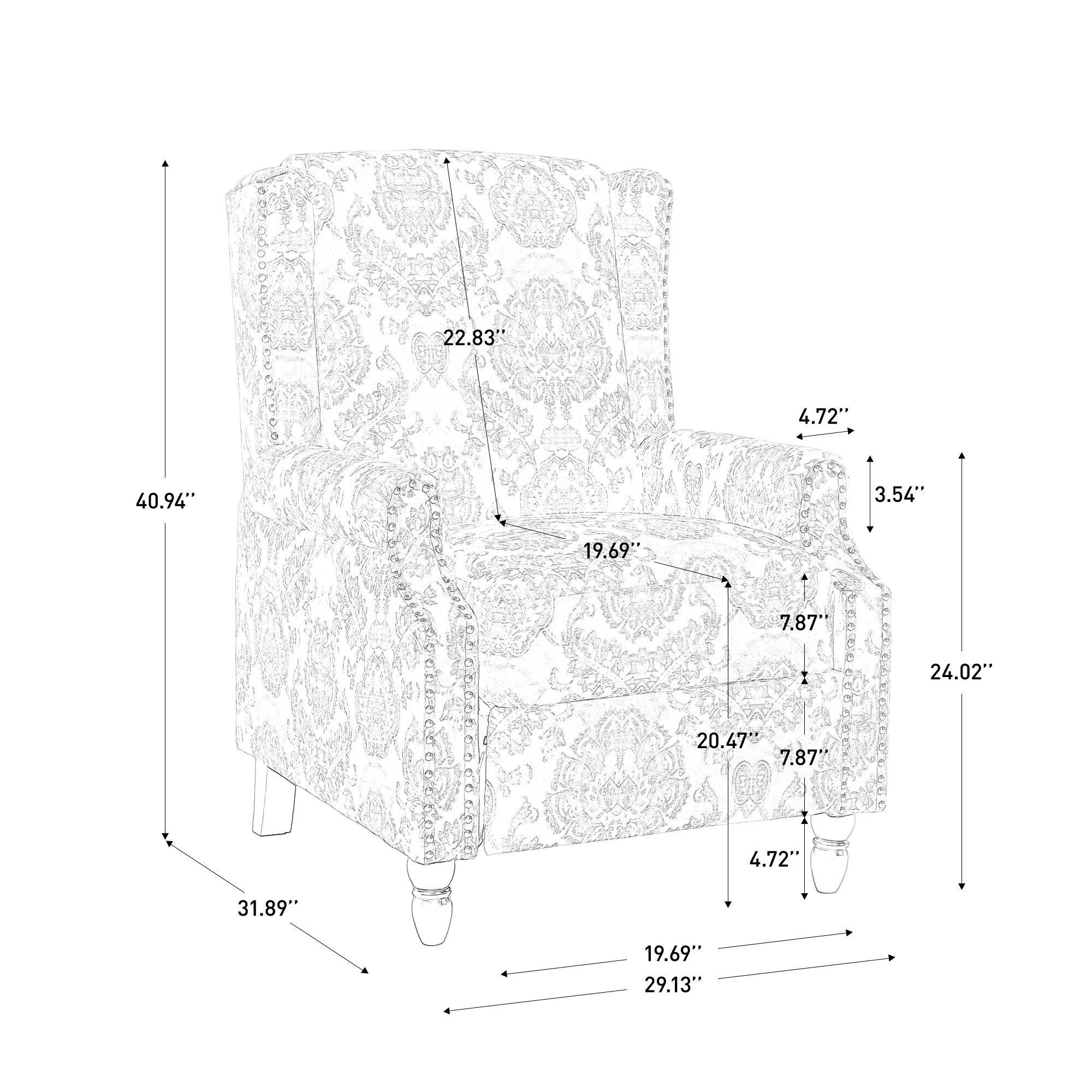 Linen Manual Upholstered Recliner with Wood Legs