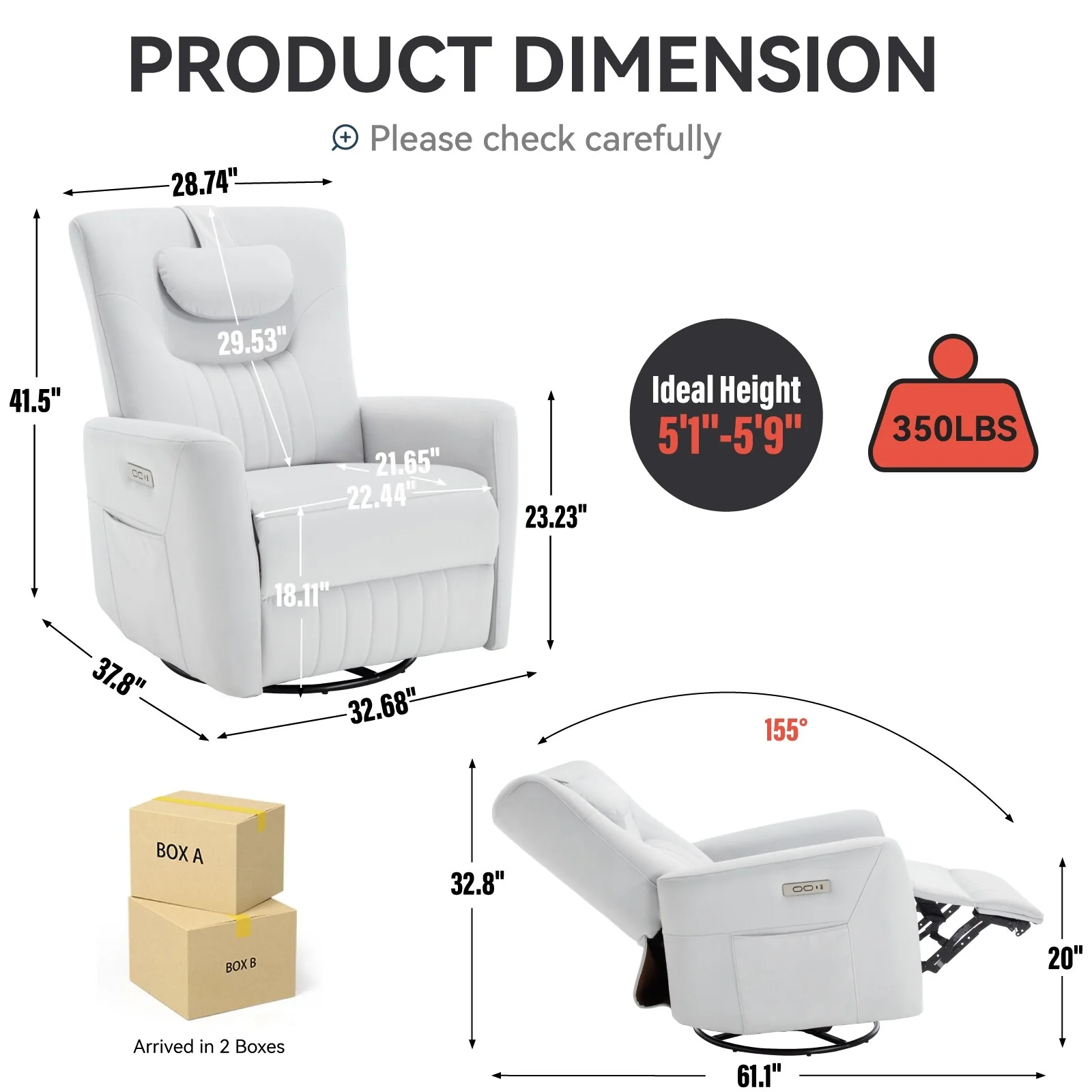 Swivel and Rocker Power Recliner Chair with Lumbar