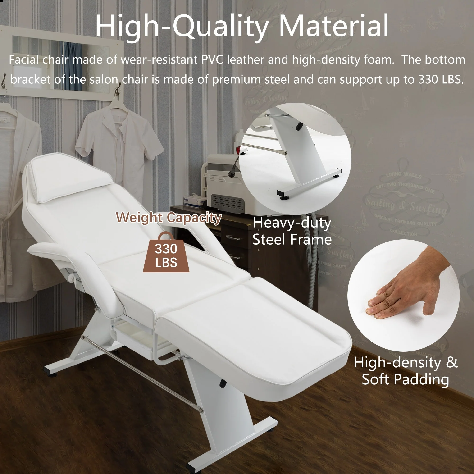 Professional Massage Spa Salon Bed Chair, Folding Lash Bed with Hydraulic Stool Adjustable Facial Chair Bed