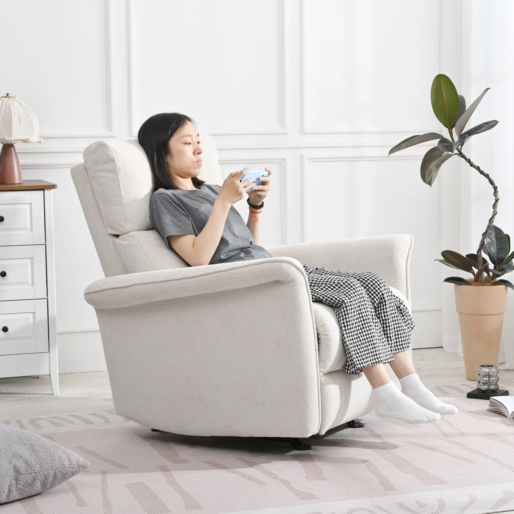 Manual Rocker Recliner Chair,Manual Rocking Glider Recliner,Fabric Nursery Chair,Single Sofa Recliner,Wide Armrests