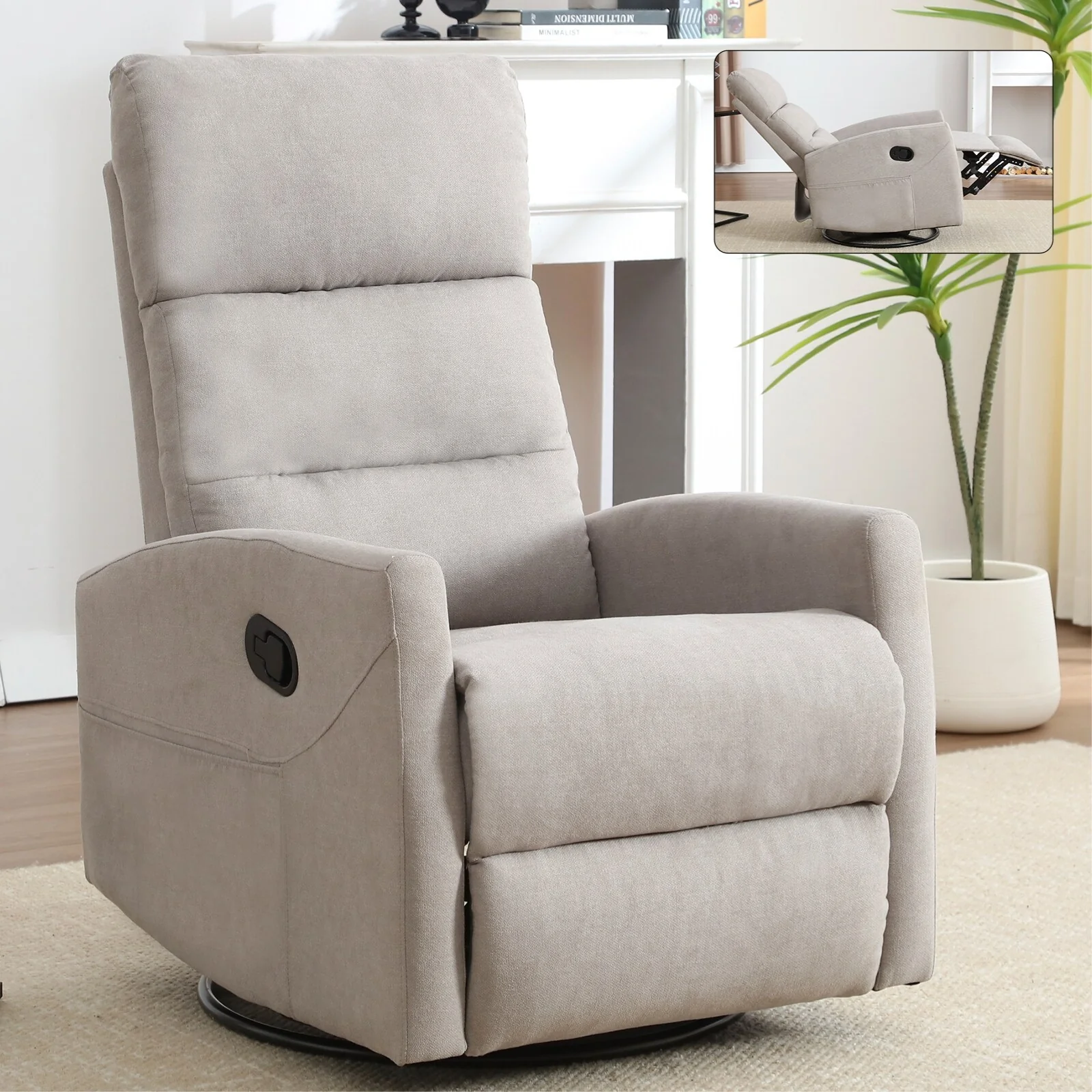 Fabric Manual Recliner Chair 360�� Swivel Chair with Rocker and Footrest, Armchair with Adjustable Backrest Pedals