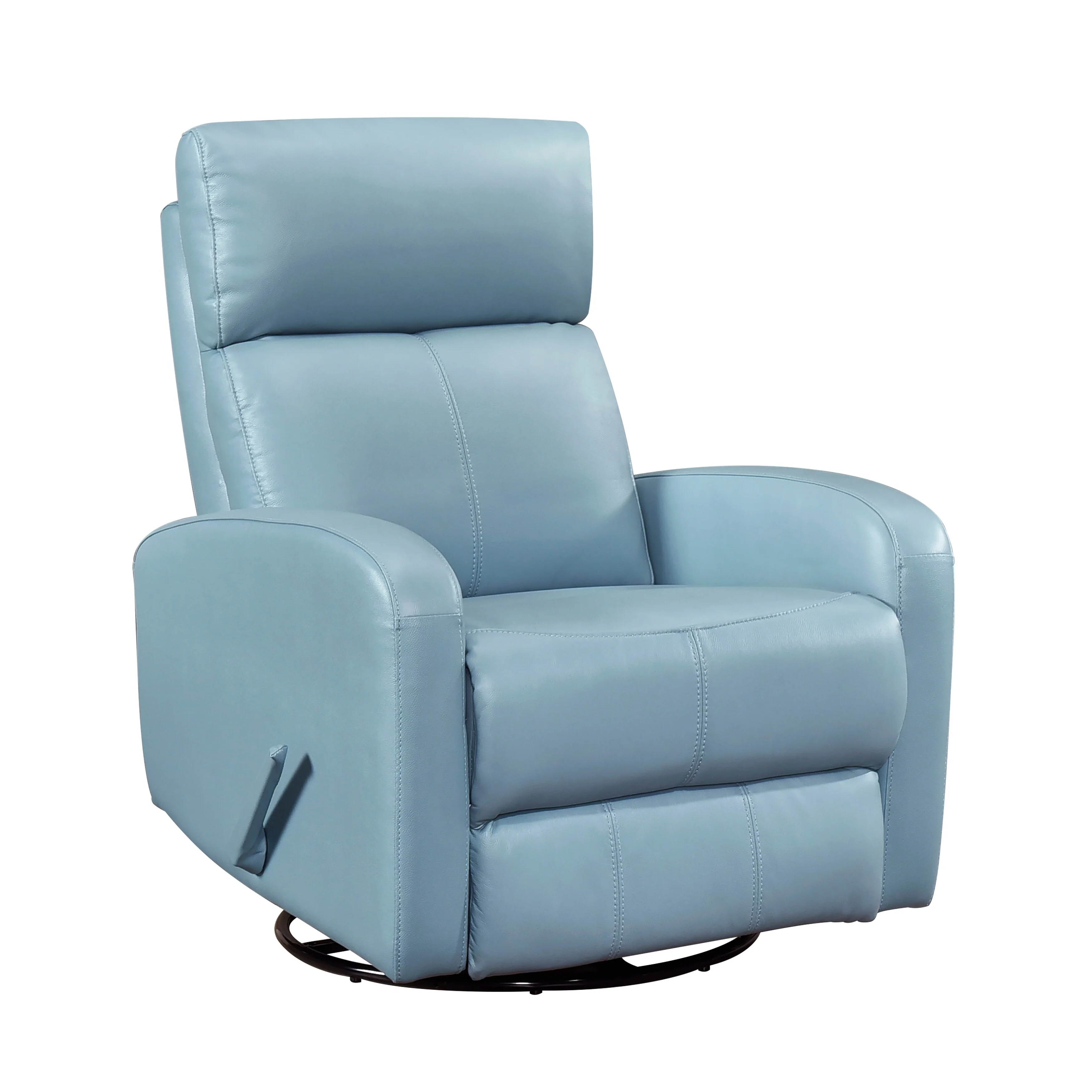 Glider Recliner Chair with Swivel Motion Blue Leather Upholstery Solid Wood Comfort Luxury Living Room Furniture 1pc