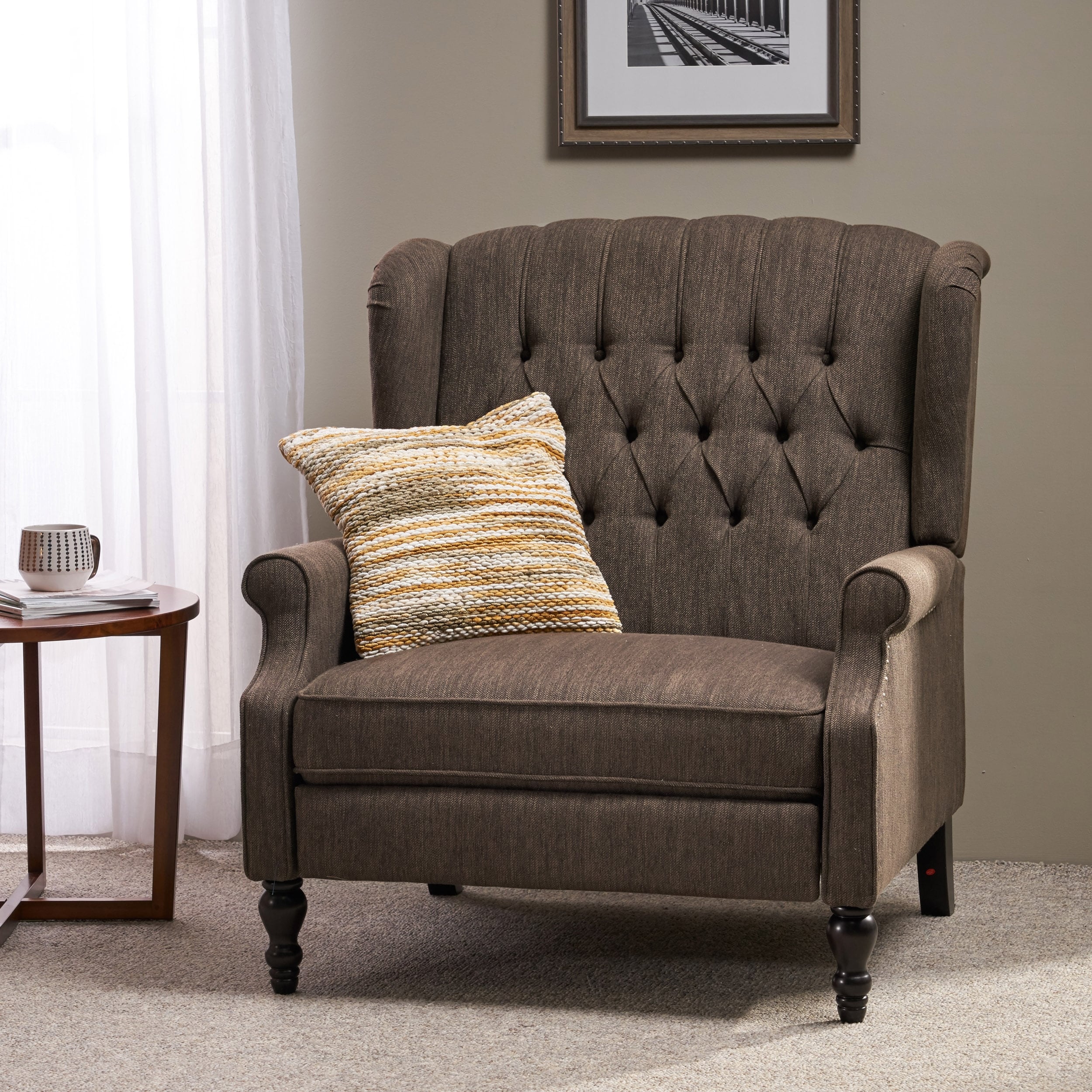 Apaloosa Oversized Tufted Wingback Fabric Push Back Recliner by Christopher Knight Home