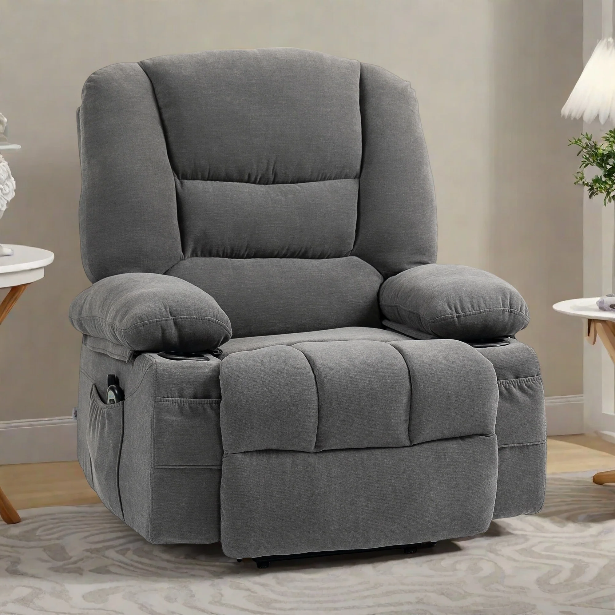Power Lift Recliner Chair with Massage, Lumbar Heat, Cup Holders, and Adjustable 135�� Recline
