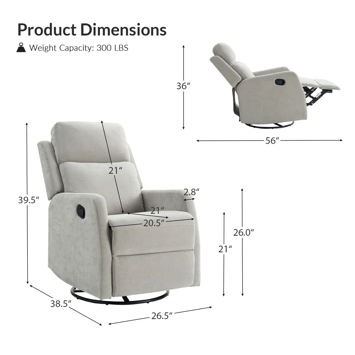 Julian Modern Swivel Rocker Manual Recliner by HULALA HOME
