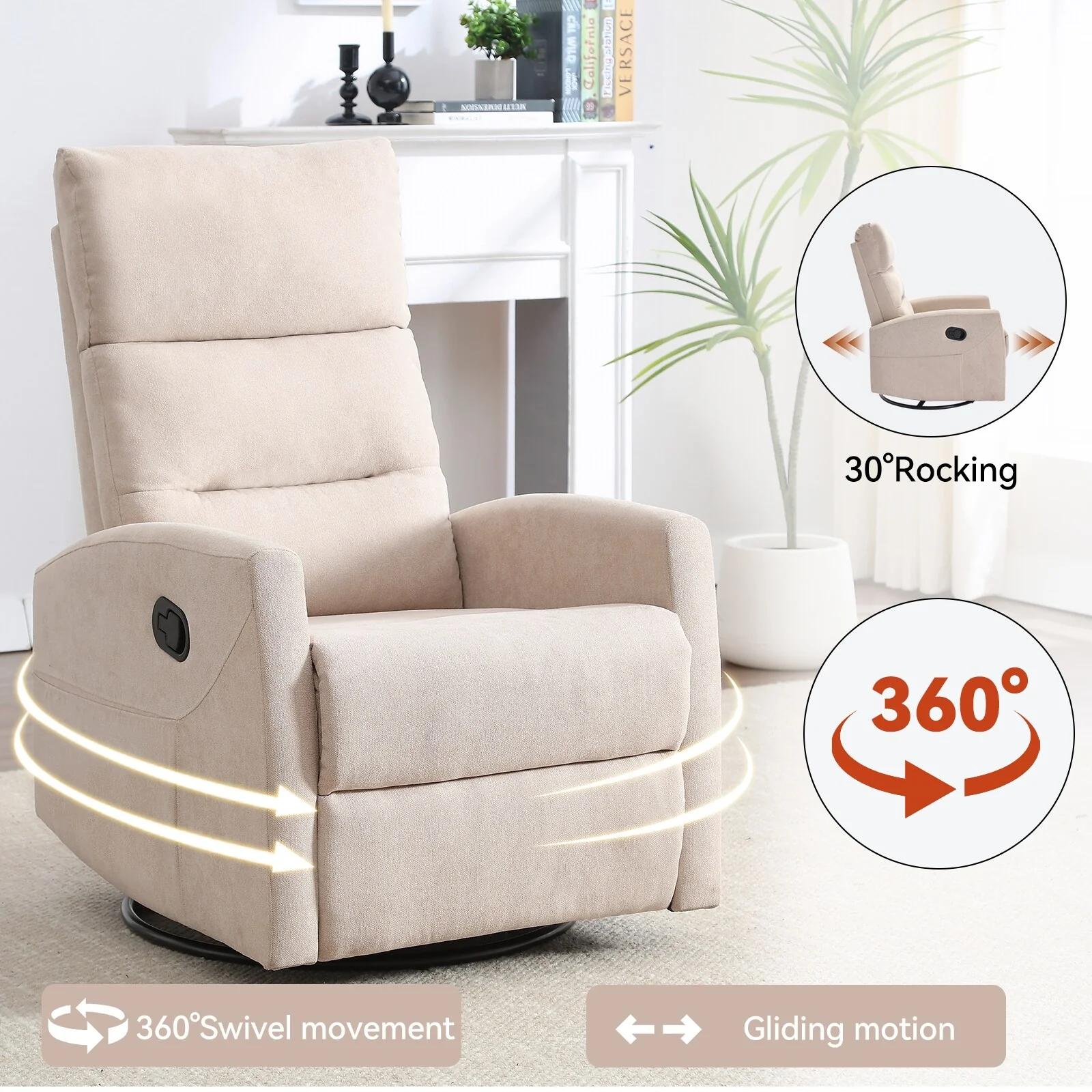 Manual Recliner Chair with Rocker and Swivel