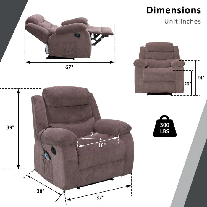 Super Soft Manual Heated and Massage Recliner Chair
