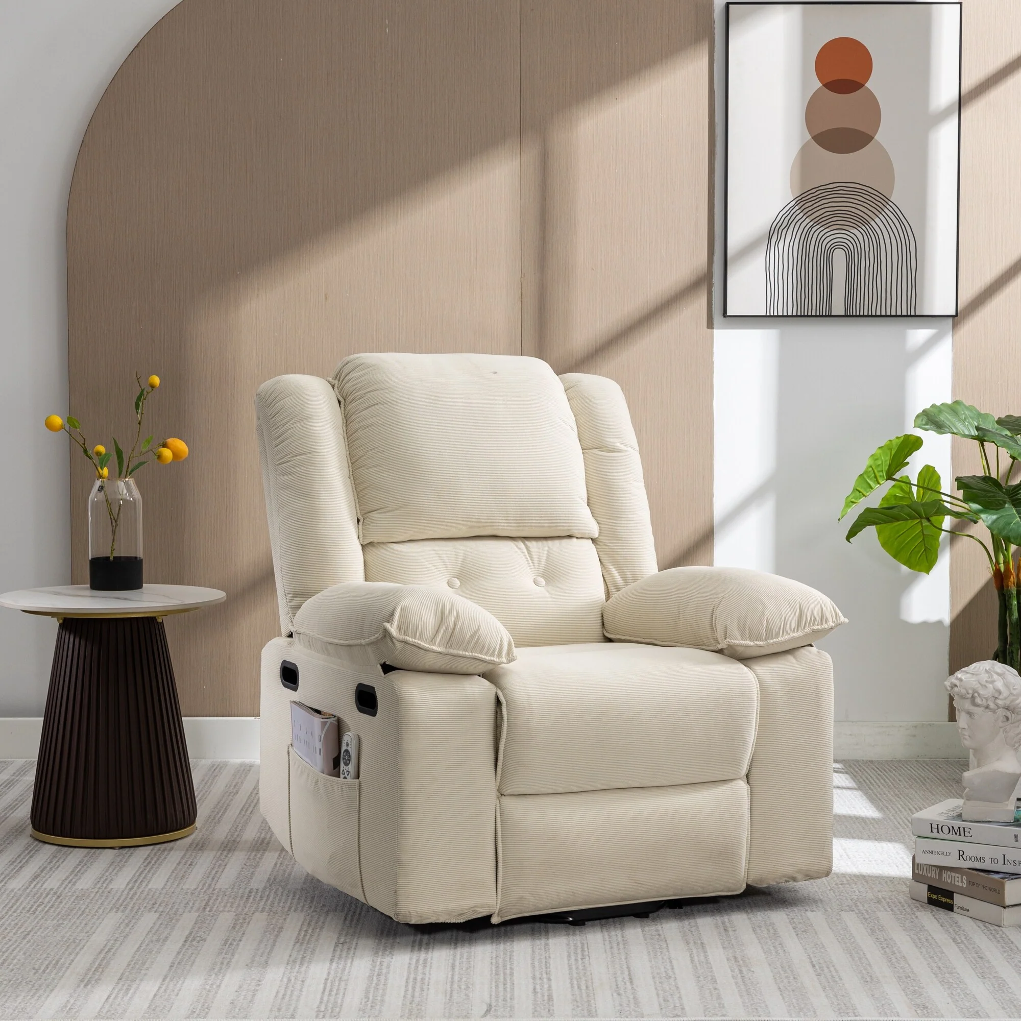 Beige Power Lift Recliner with Massage, Heat, and Adjustable Recline