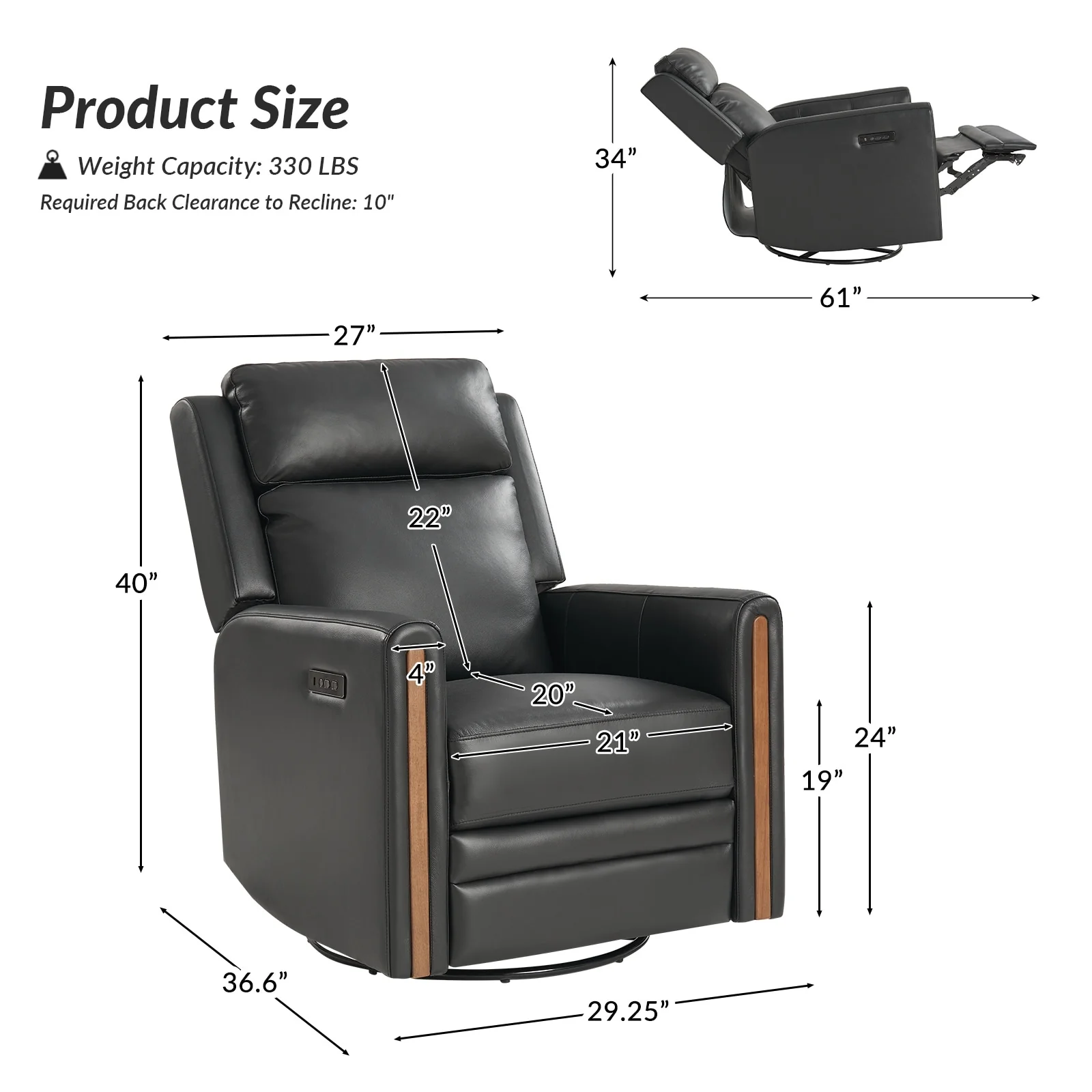 Jaime Modern Genuine Leather Power Rocking Swivel Recliner with Adjustable Headrest and Footrest Set of 2 by HULALA HOME