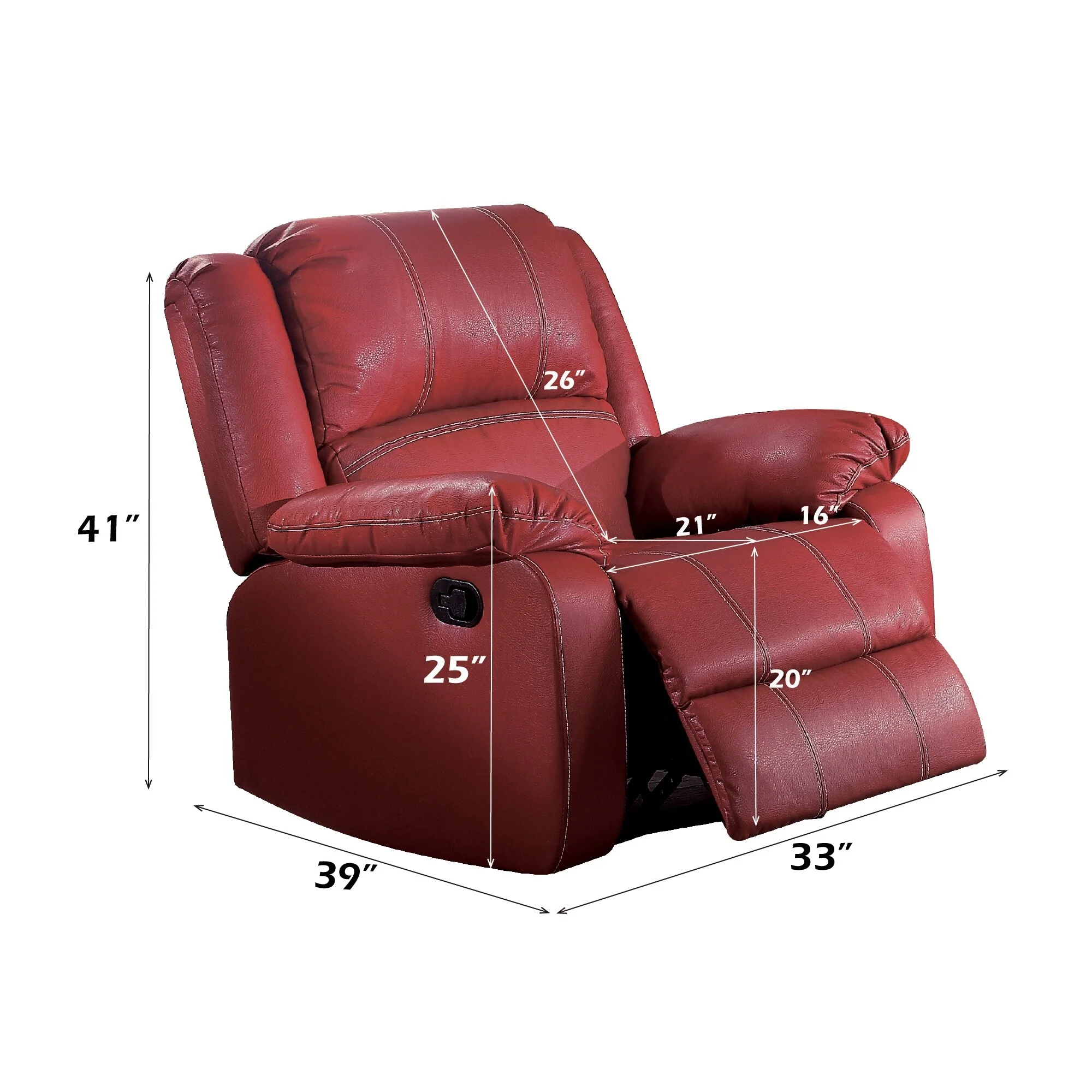 Red Synthetic Leather Motion Rocker Recliner