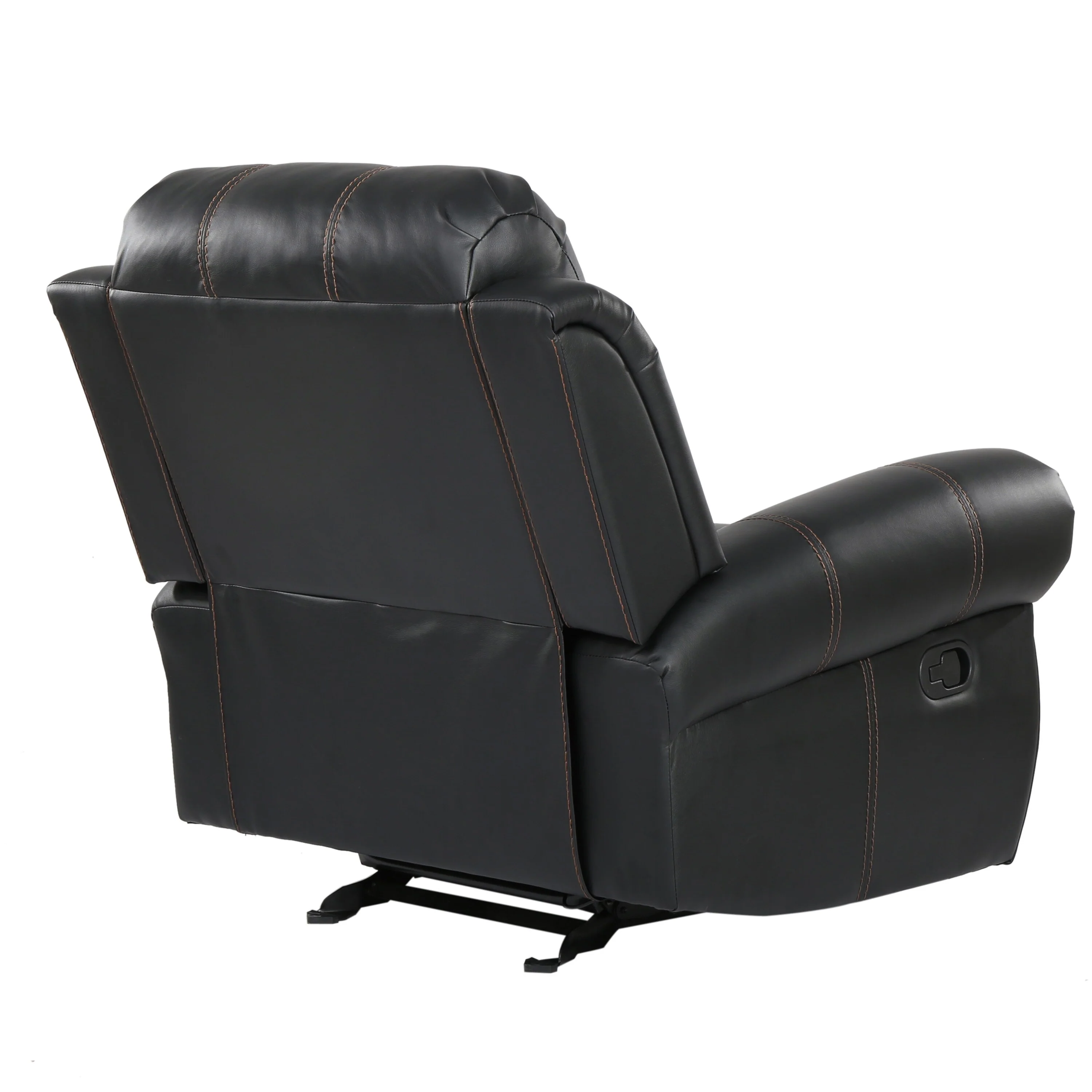Manual Glider Recliner Chair with Faux Leather Upholstery - Rolled Arms, Nailhead Trim, Pushback Recline