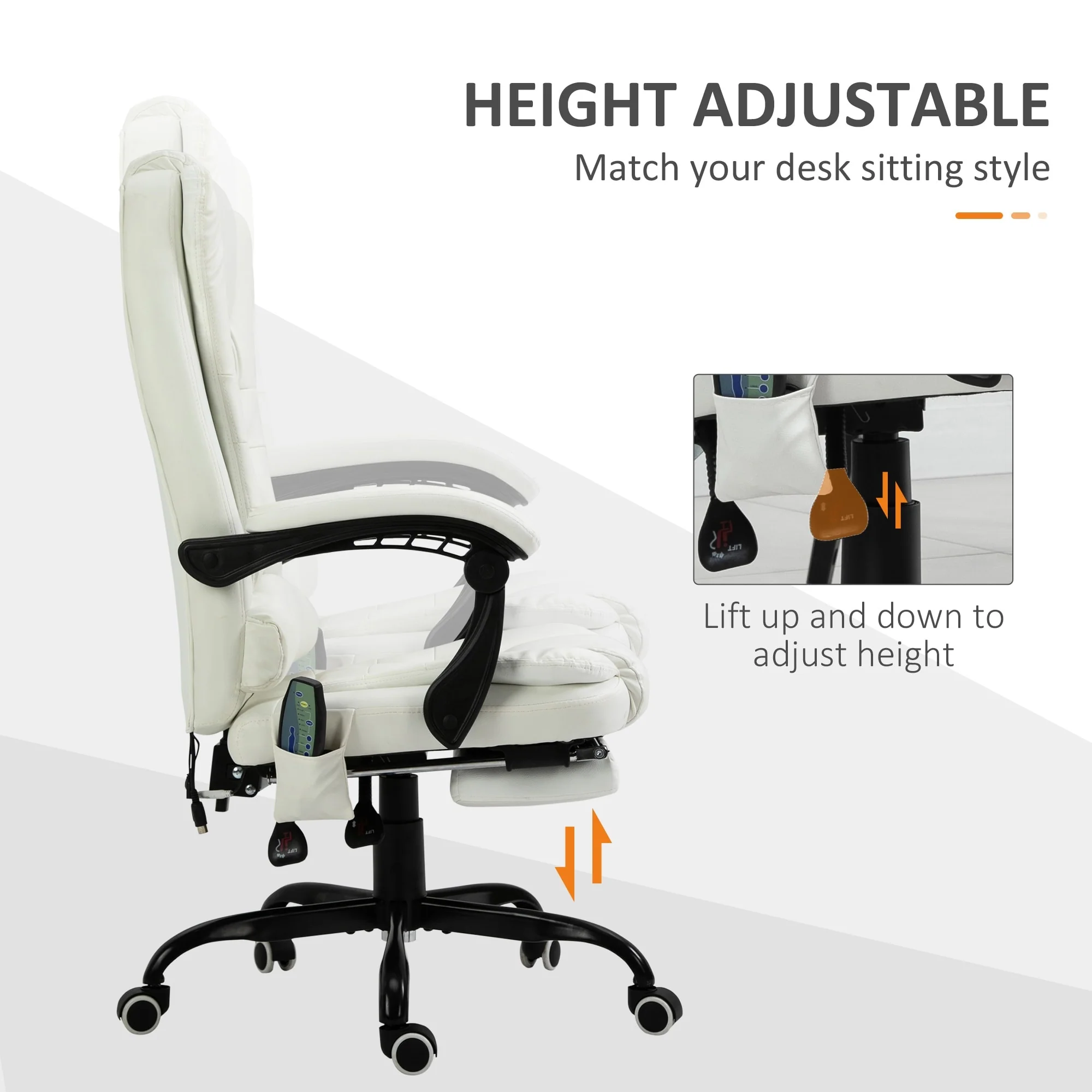 Ergonomic PU Leather Office Chair with 7-Point Massage, Reclining Backrest, Lumbar Cushion & Retractable Footrest